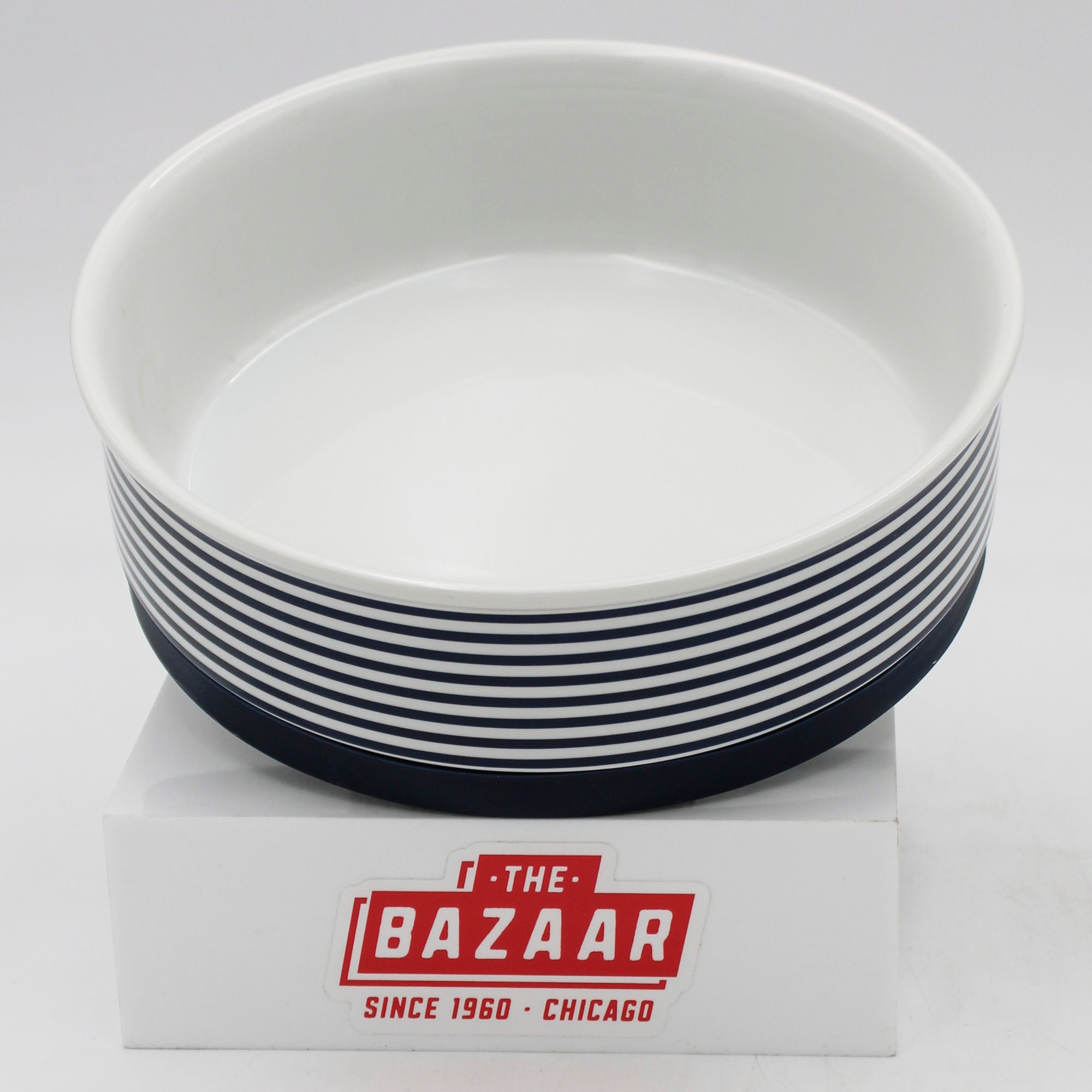 CERAMIC PET BOWL - PAW PATCH STRIPE NAUTICAL BLUE - LARGE 7.5Dx2.4H