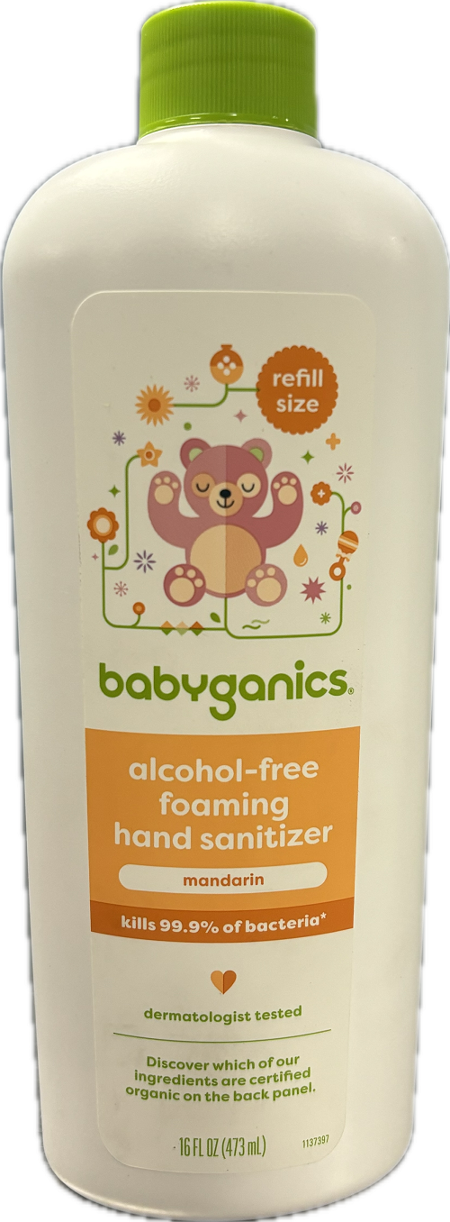 BABYGANICS ALCOHOL FREE FOAMING HAND SANITIZER REFILL 16oz MANDARIN US EXP 04/30/25