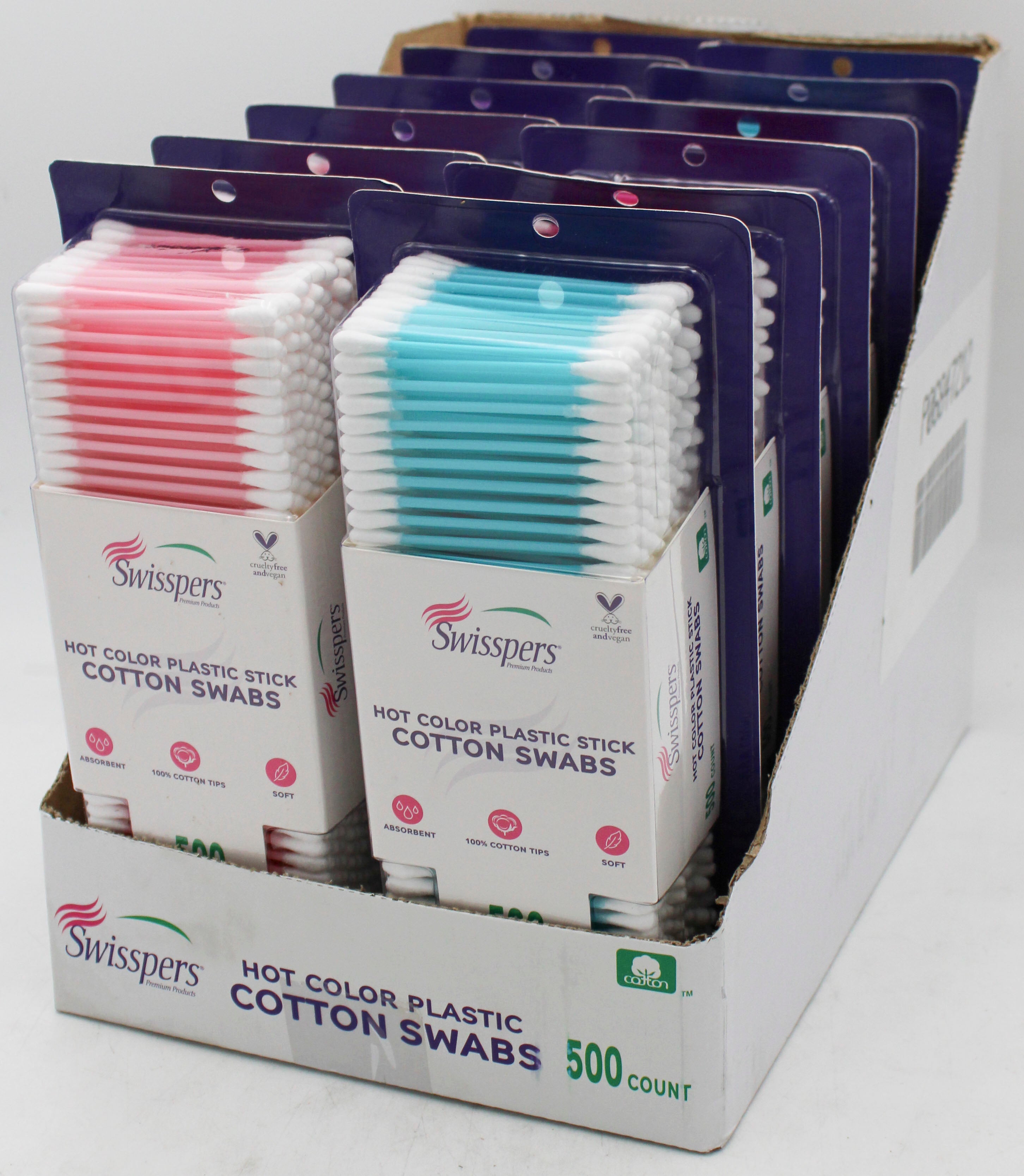 SWISSPERS 500CT COLORED STICK COTTON SWABS