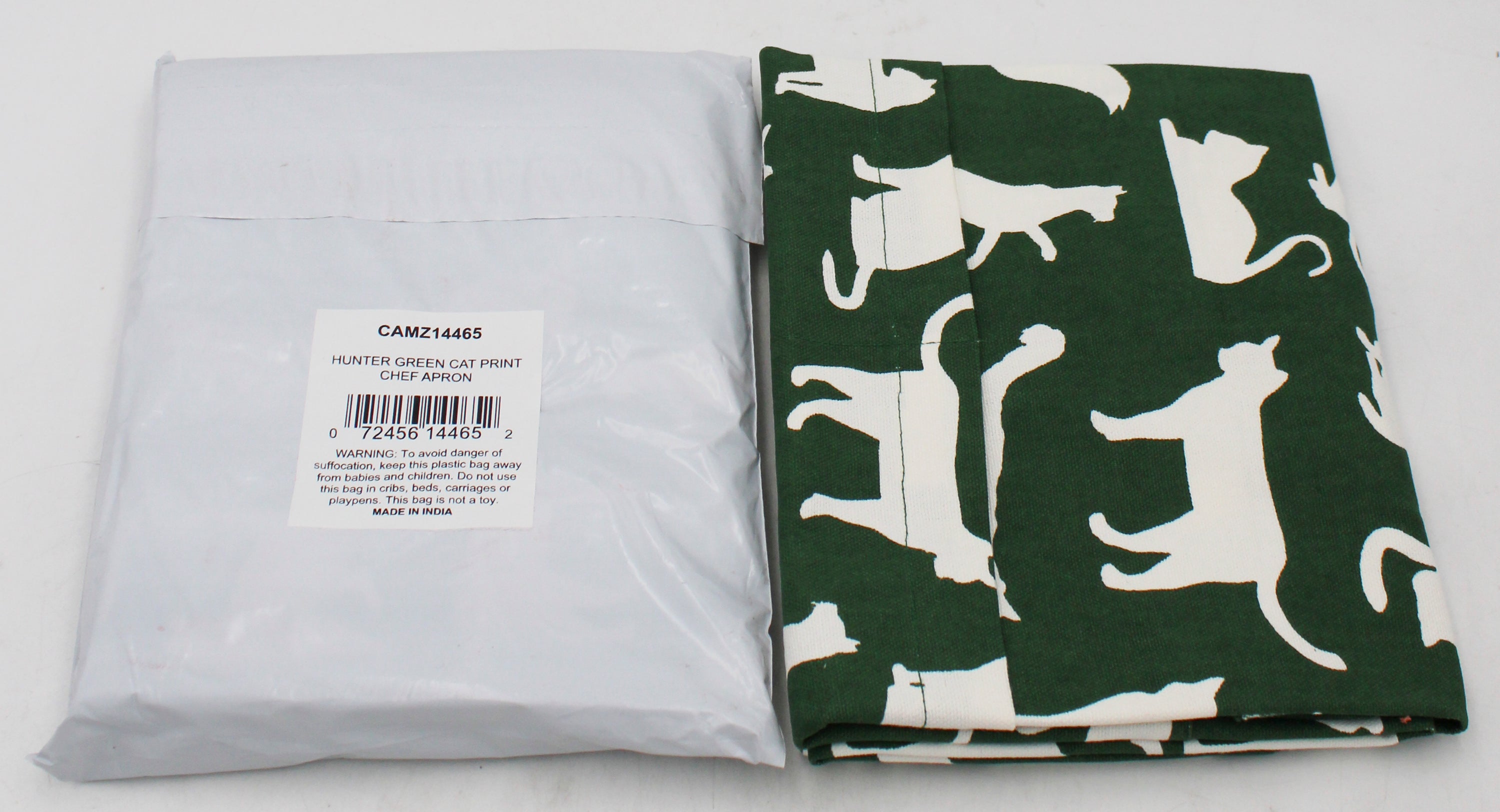 APRON - HUNTER GREEN CAT PRINT