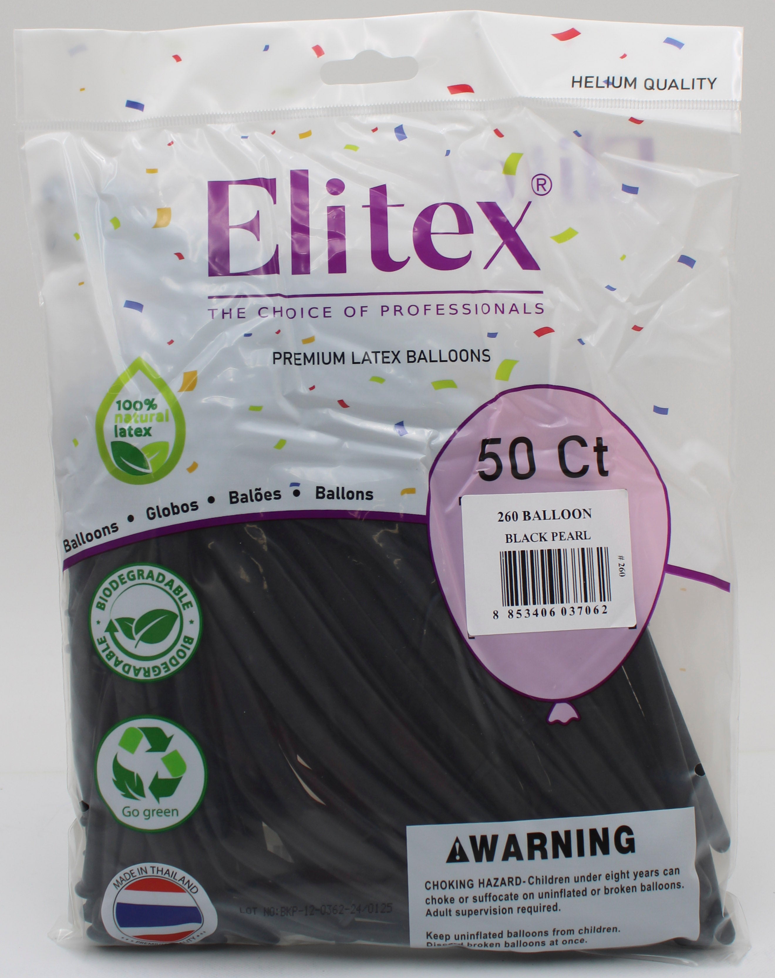 ELITEX 260" BLACK PEARL MODELLING BALLOON, 50 PACK