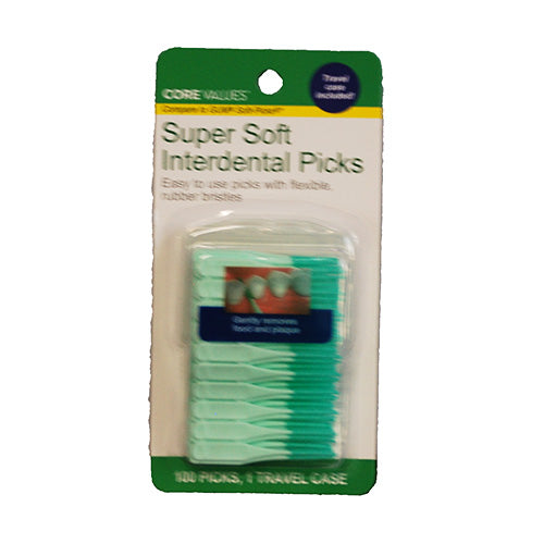 CORE VALUES SUPER SOFT INTERDENTAL PICKS 100PK W/TRAVEL CASE