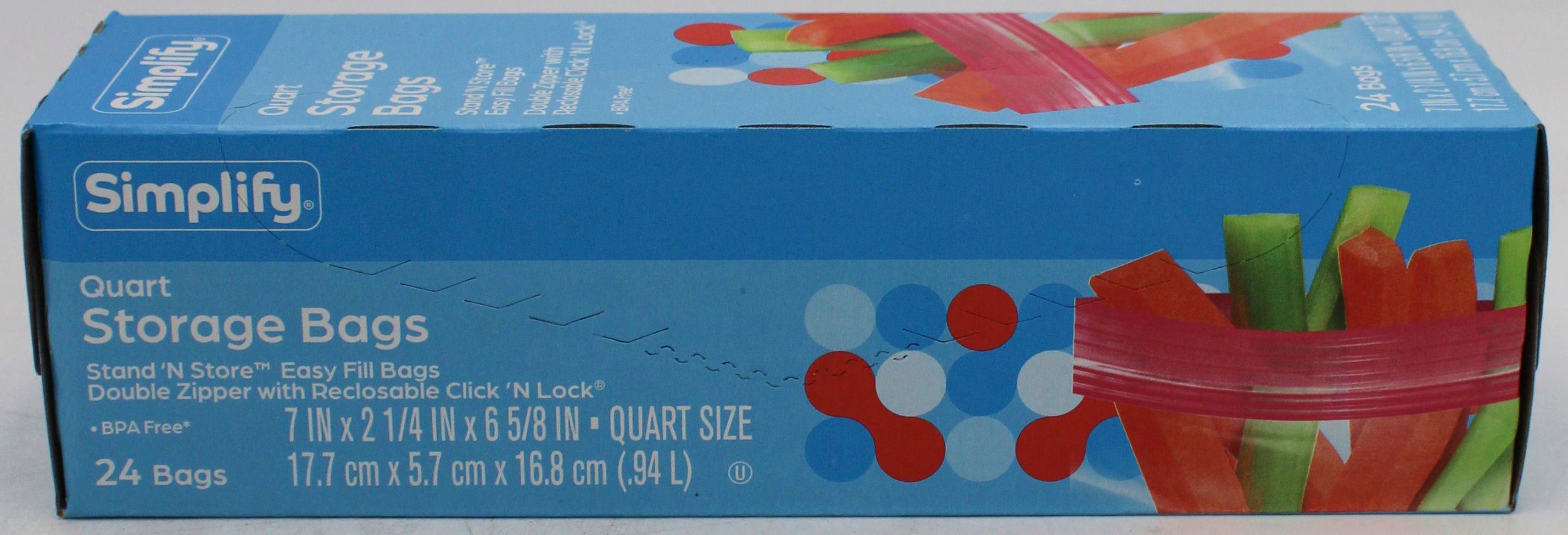 SIMPLIFY RECLOSABLE STORAGE QUART BAGS PLEATED NI