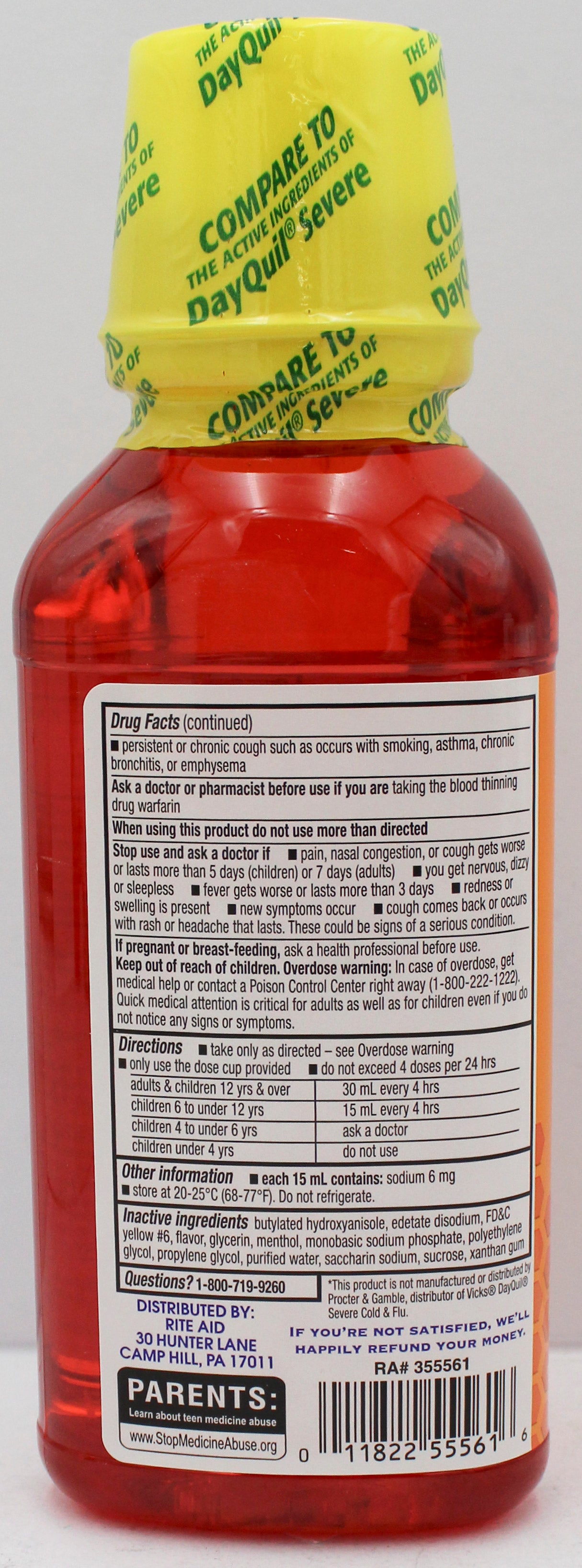 RITE AID DAYTIME SEVERE COLD & FLU RELIEF MAXIMUM STRENGTH 12oz EXP 12/31/2026 COMPARES TO Dayquil
