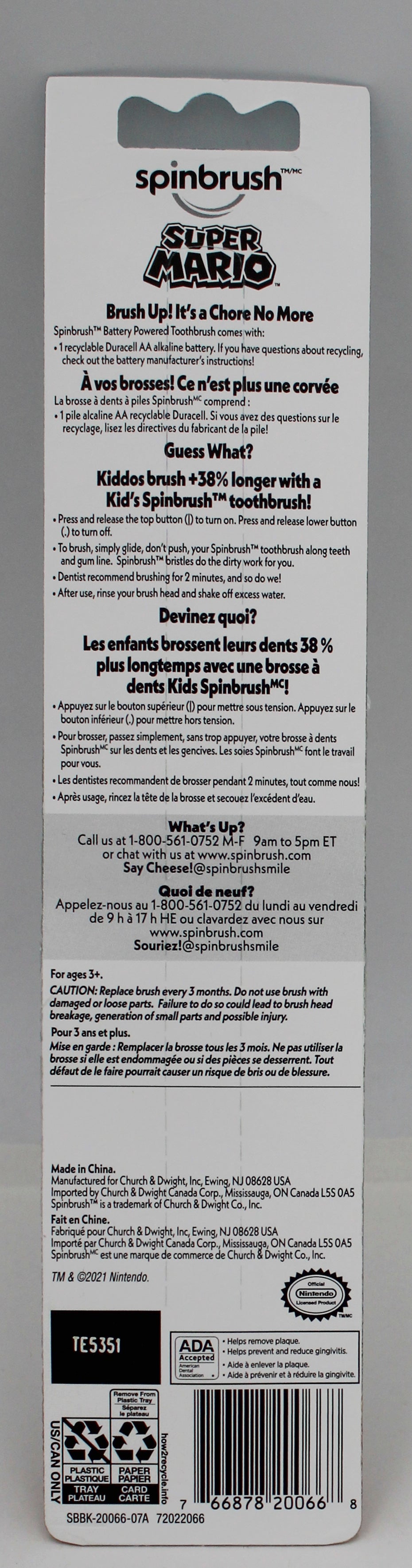 SPINBRUSH KIDS POWER TOOTHBRUSH SUPER MARIO