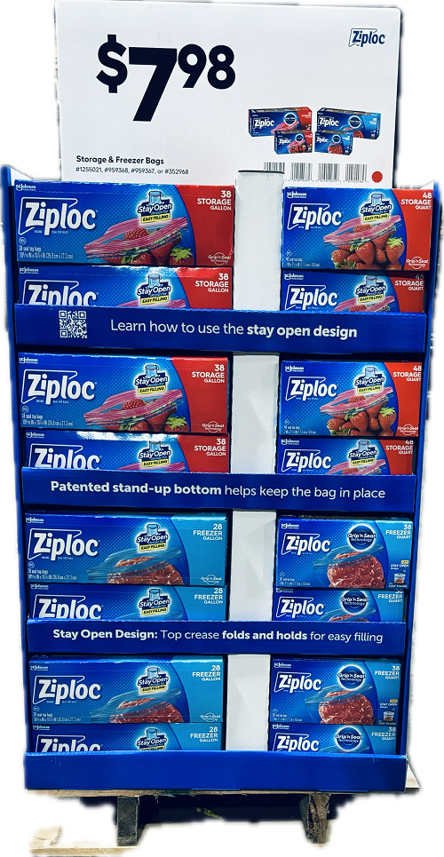 ZIPLOC BAGS QUART/GALLON STORAGE/FREEZER PP$7.98   76 PC  DISPLAY