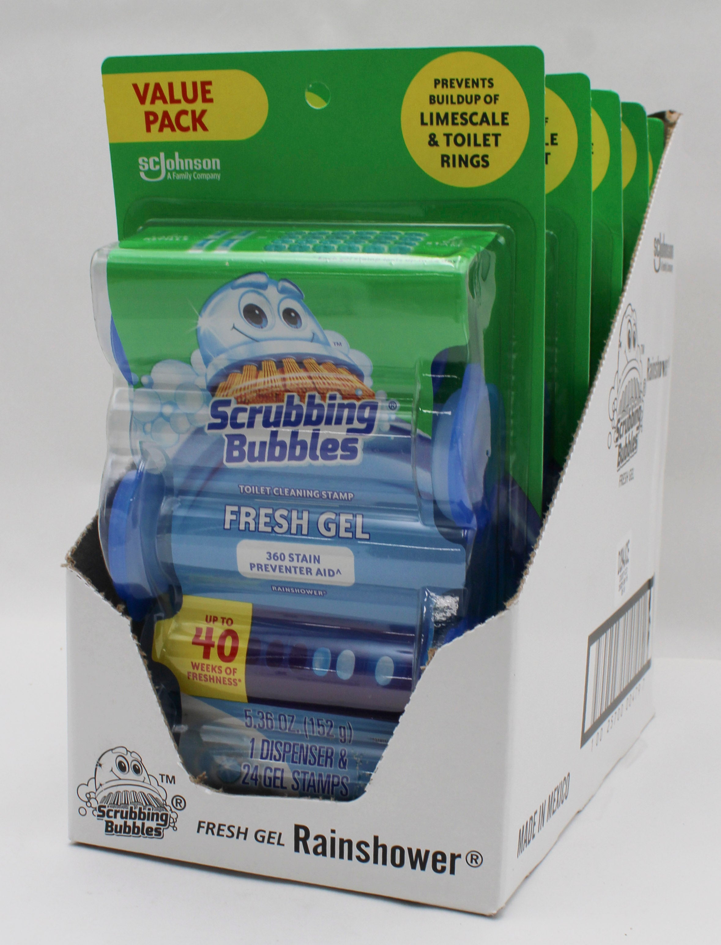 SCRUBBING BUBBLES TOILET CLEANING DISPENSER W/24 STAMPS, RAIN SHOWER