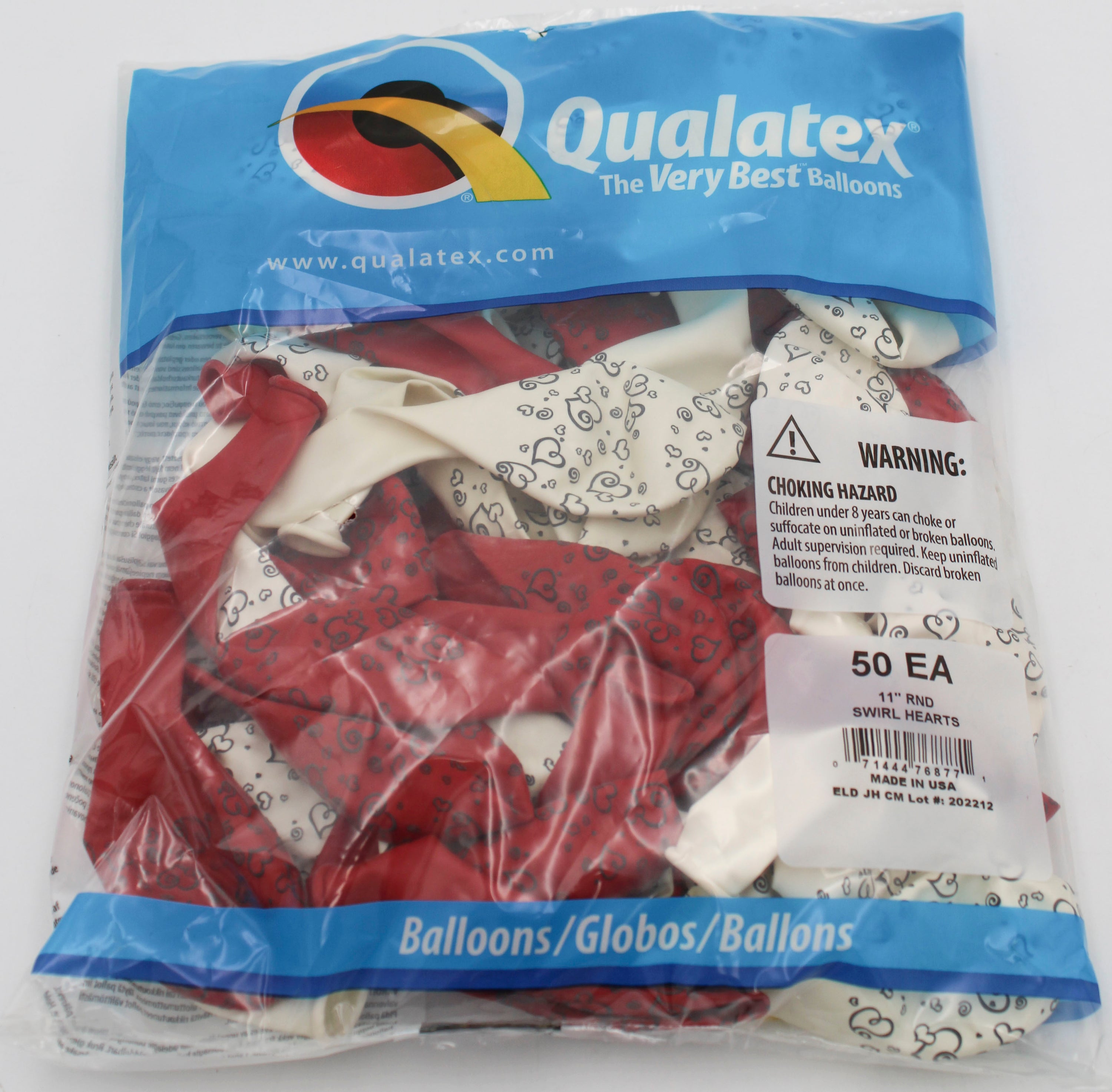 11" ROUND QX LATEX BALLOON AST 50CT SWIRL HEARTS (BLK)