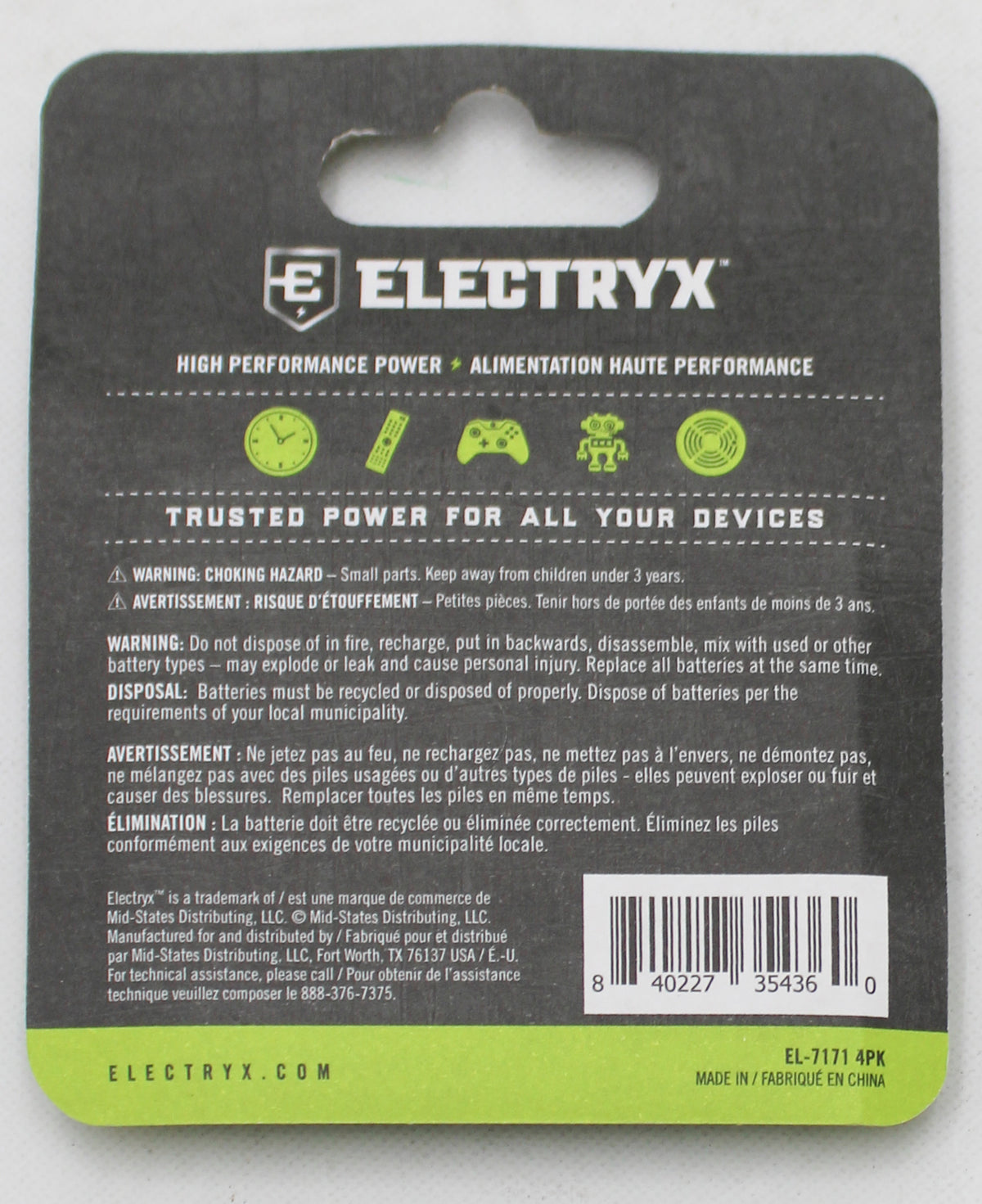 ELECTRYX AAA AKALINE BATTERIES 4CT EXP.07/2029