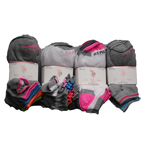 US POLO WOMEN'S 10PK SOCKS SOLIDS W NEON TRIM  PP$26.00