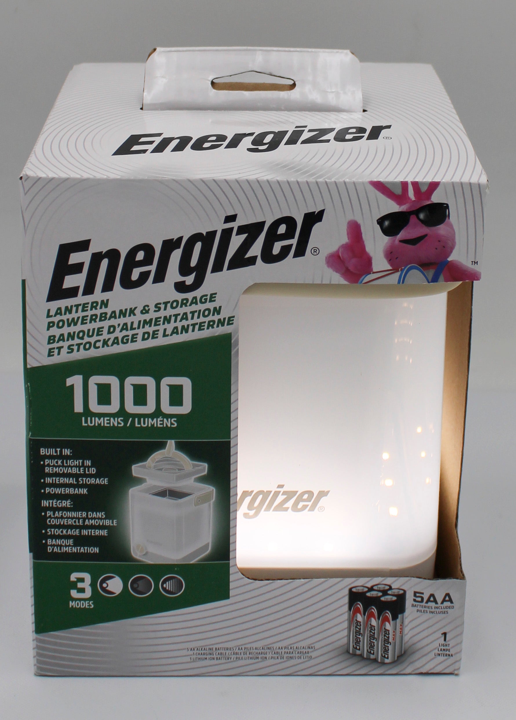 ENERGIZER POWER BANK AND STORAGE LANTERN, 1,000 LUMEN, BATTERIES AND USB CABLE INCLUDED