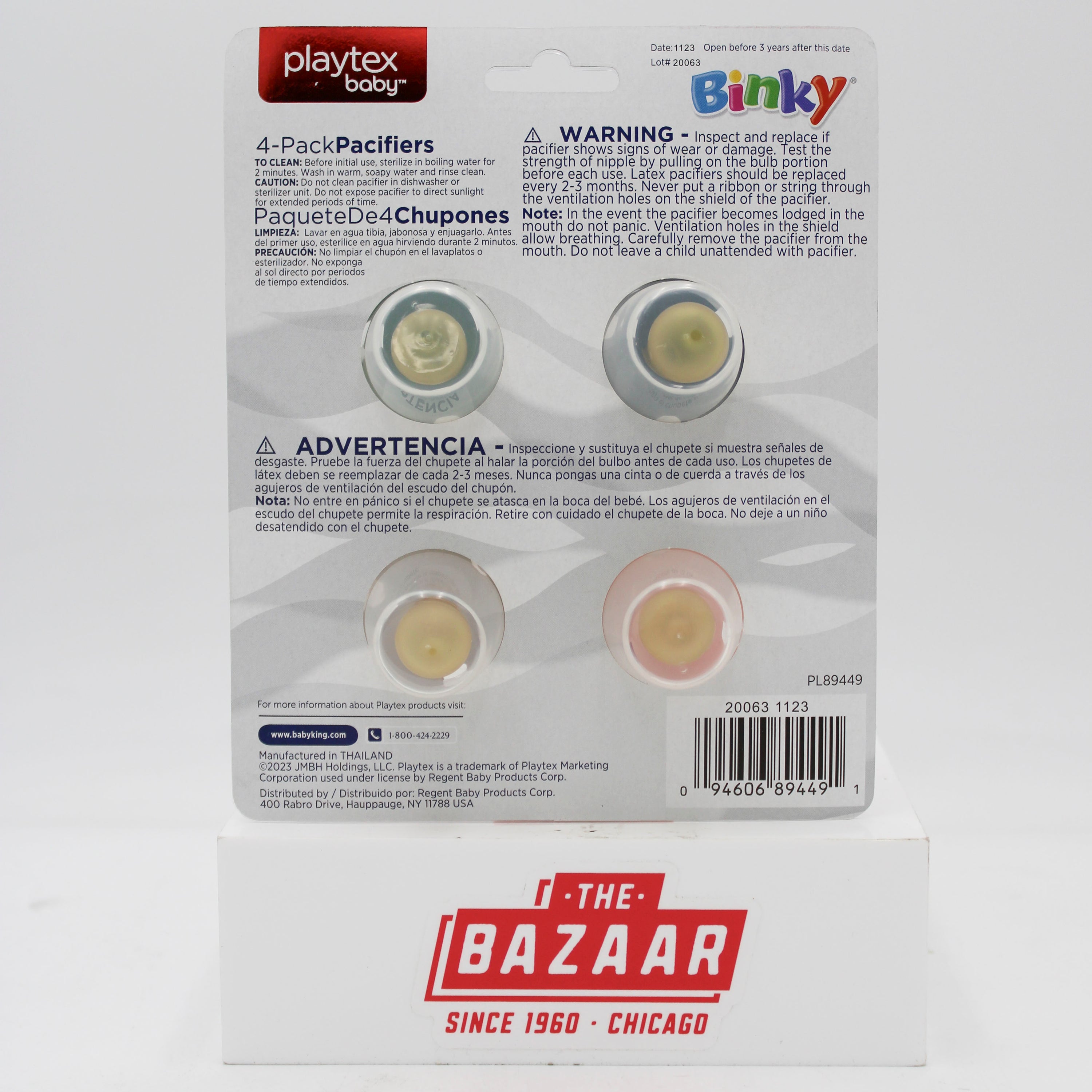 PLAYTEX BINKY LATEX 4PACK PACIFIER WITH COVER  ASST COLORS 6-18 MONTHS