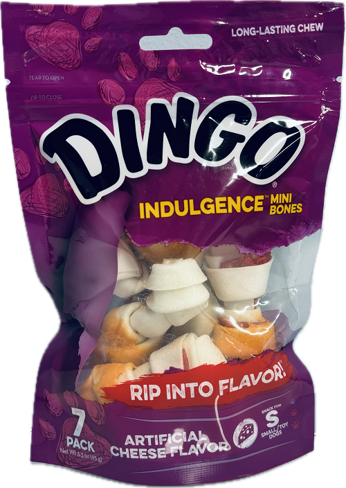 DINGO INDULGENCE CHEESE MINI BONES 7PK 3.3oz BAG EXP 6/6/25 NI