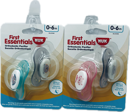 FIRST ESSENTIALS PACIFIERS 2PACK ASSORTED COLORS 0-6 MONTH   NI