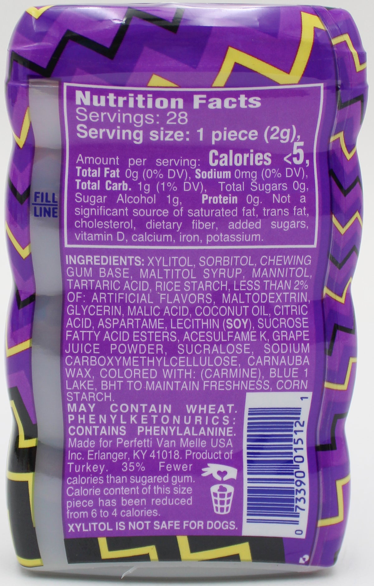MENTOS GUM 28PC SOUR GRAPE   DISPLAY TRAY BB 1/21/27