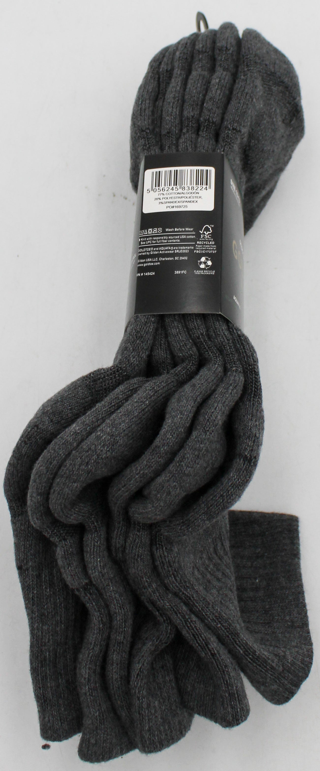 GOLDTOE 3PK MENS ANKLE SOCKS CHARCOAL SZ 10-13 NI