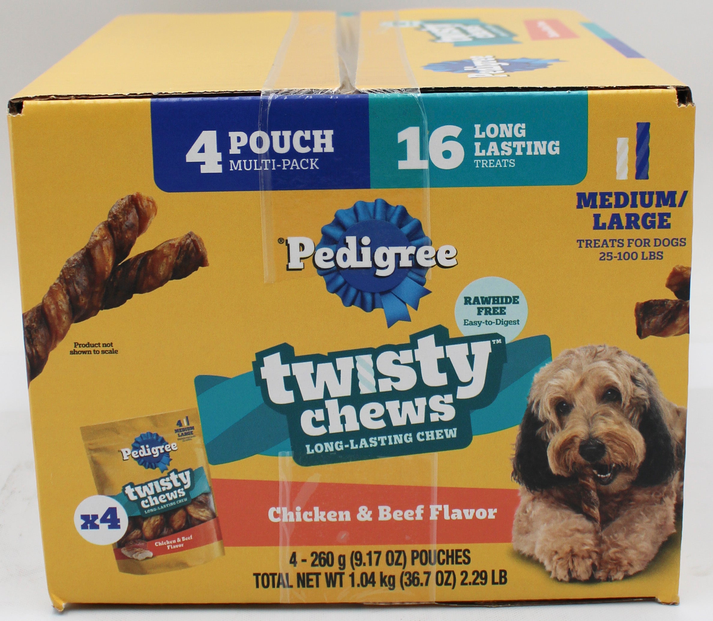 PEDIGREE TWISTY CHEWS MEDIUM/LARGE DOG TREATS CHICKEN & BEEF FLAVOR (4 PK) 9.17 OZ POUCHES BB 2/12/2027