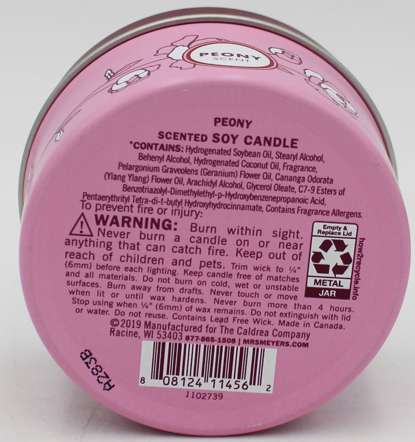 MRS MEYERS TIN CANDLE PEONY 2.9oz US'