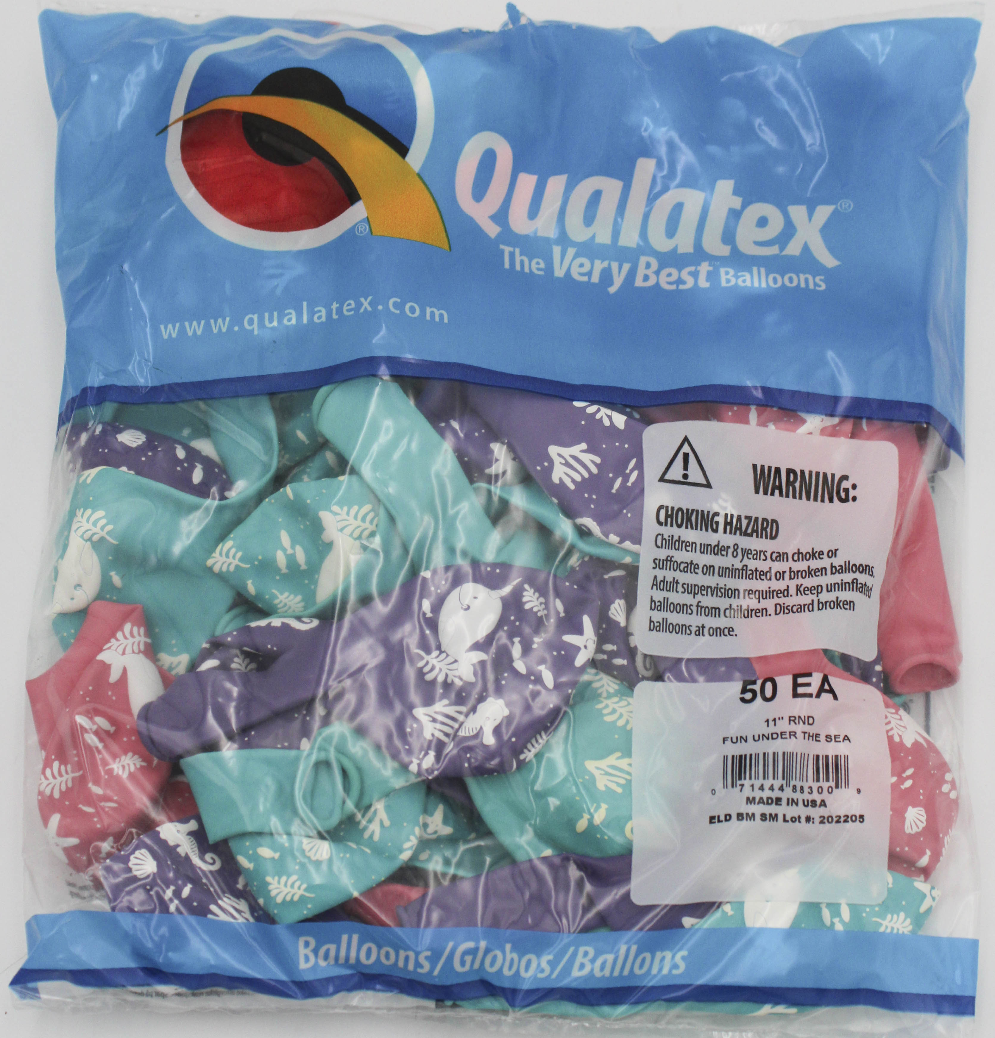 QX 11" Round Latex Balloons Assorted 50ct | Fun Under the Sea | Wholesale