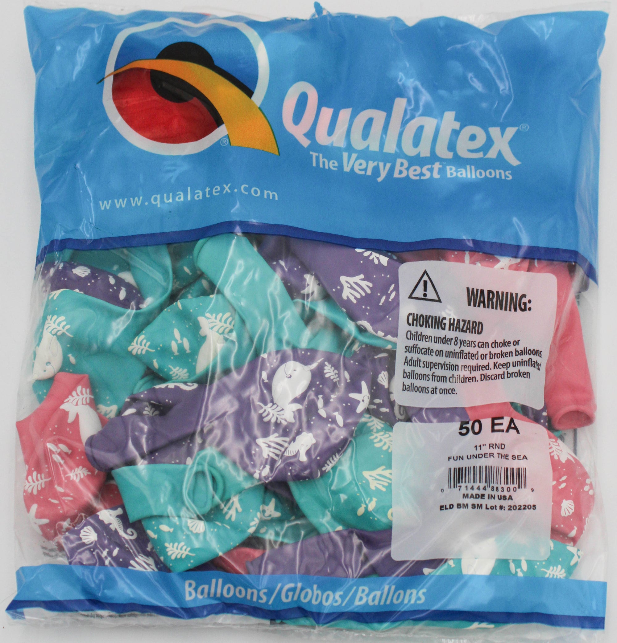 11" ROUND QX LATEX BALLOON AST 50CT FUN UNDER THE SEA