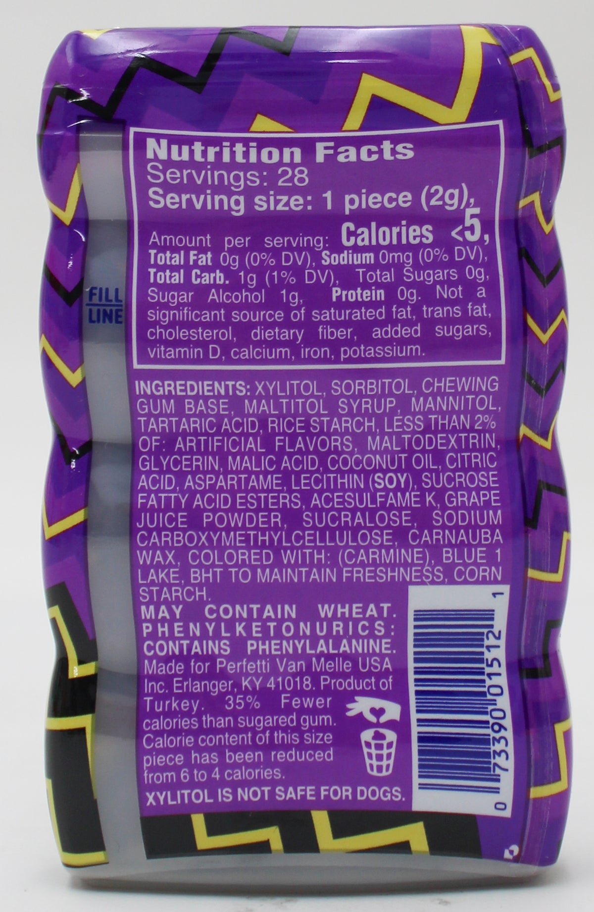 MENTOS SUGAR-FREE CHEWING GUM, SOUR GRAPE, 28-PIECE PACK BB 1/21/27 NI