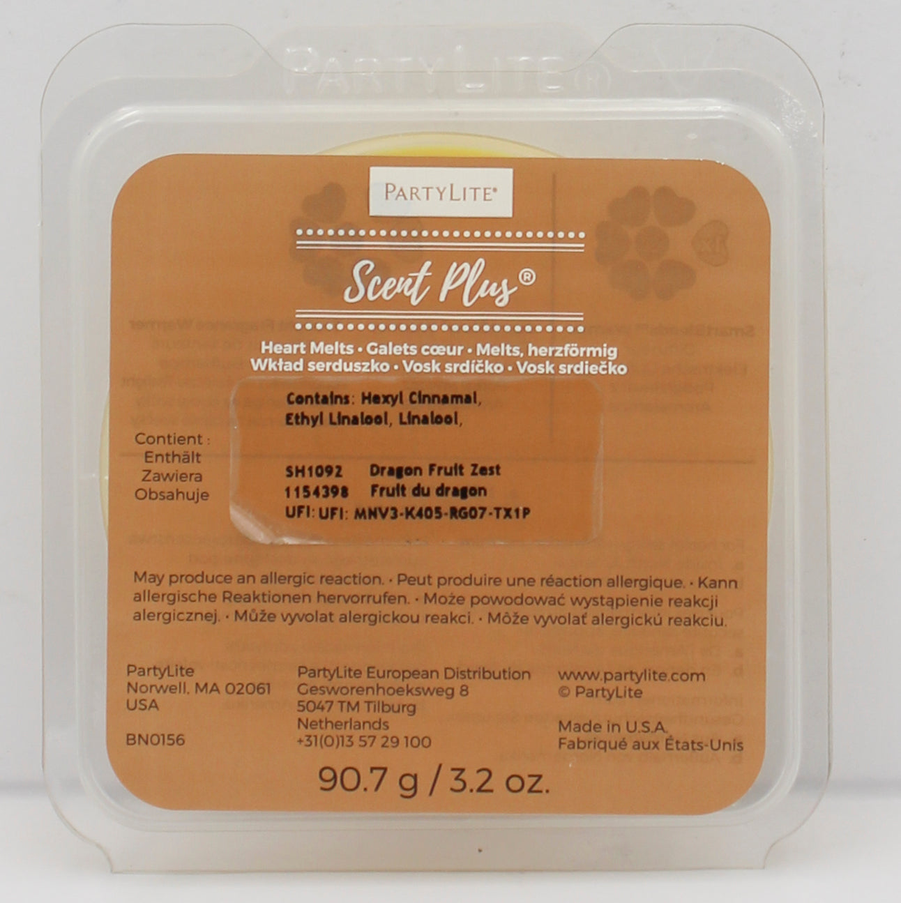 PARTYLITE DRAGON FRUIT ZEST SCENT PLUS HEART MELTS 3.2oz