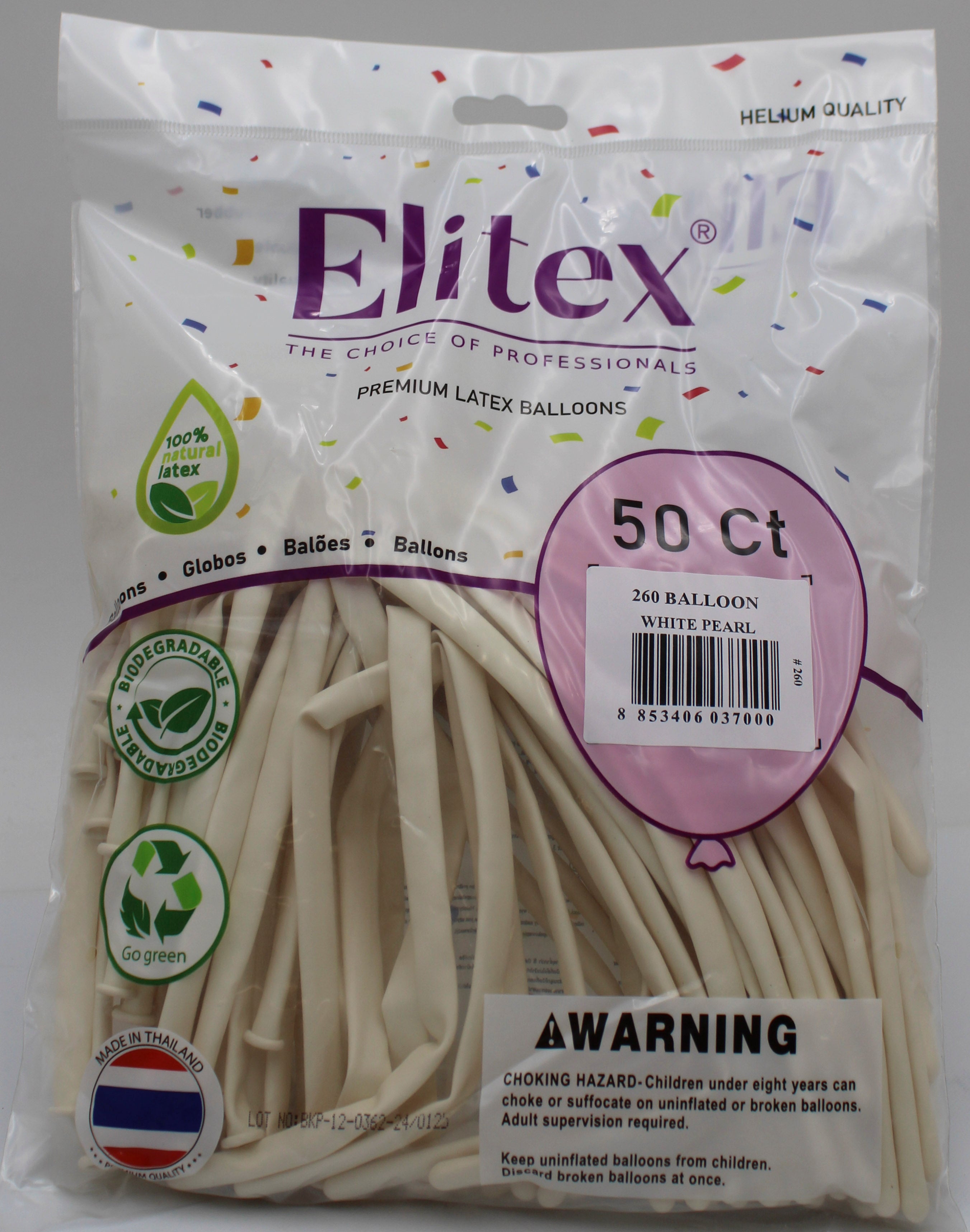 ELITEX 260" WHITE PEARL MODELLING BALLOON, 50 PACK