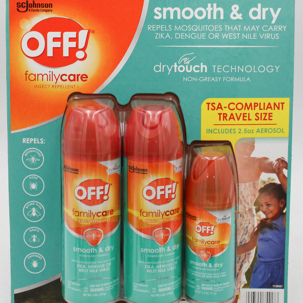 OFF FAMILY CARE INSECT REPELLENT SMOOTH & DRY 3PACK 2-6oz 1-2.5oz US DISPLAY