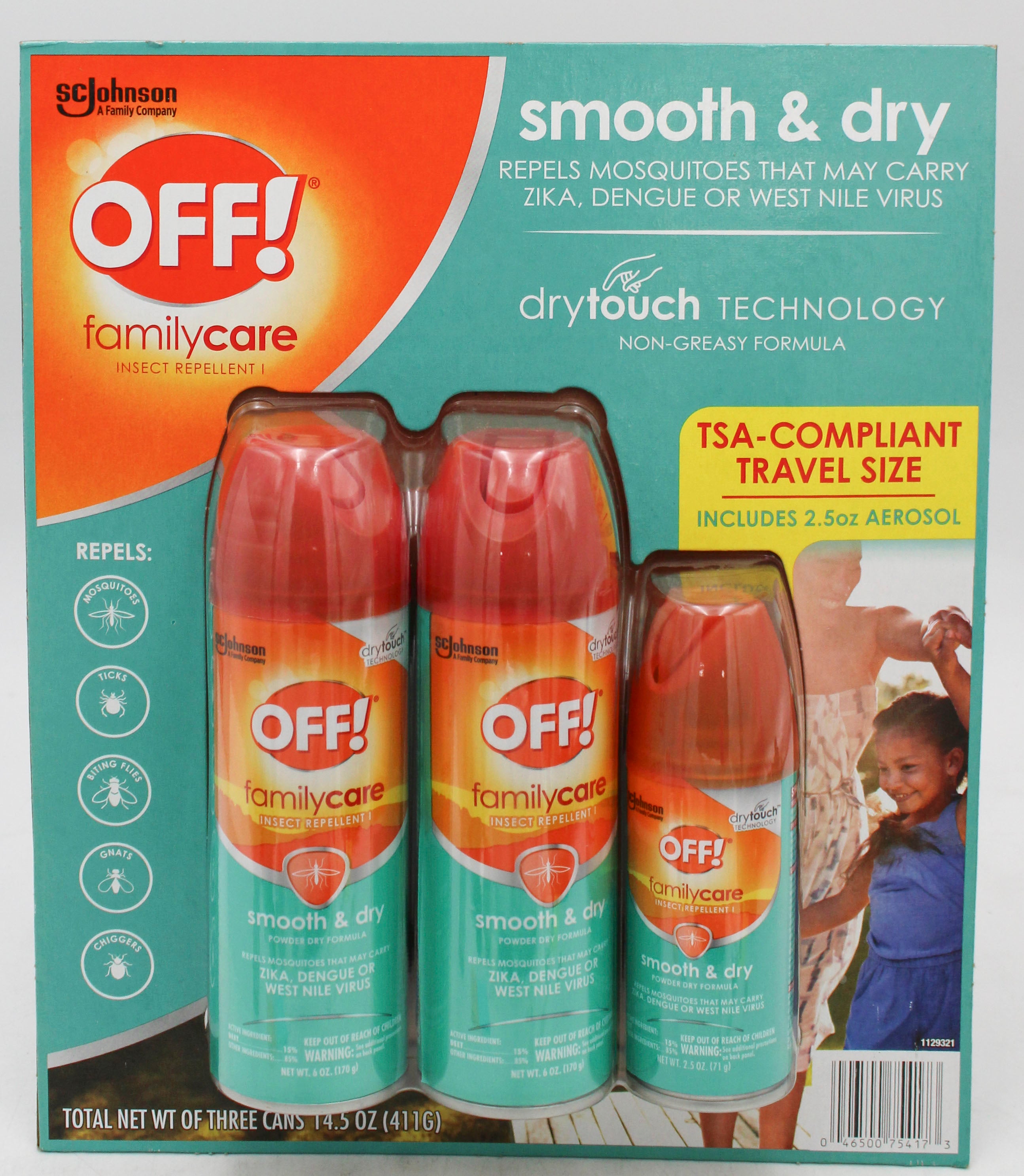 OFF FAMILY CARE INSECT REPELLENT SMOOTH & DRY 3PACK 2-6oz 1-2.5oz US DISPLAY