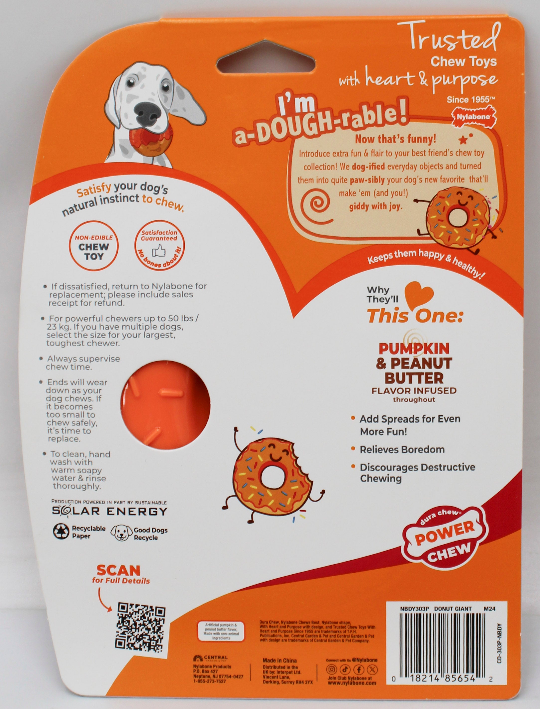 NYLABONE POWER CHEW DONUT, PUMPKIN & PEANUT BUTTER SZ LARGE