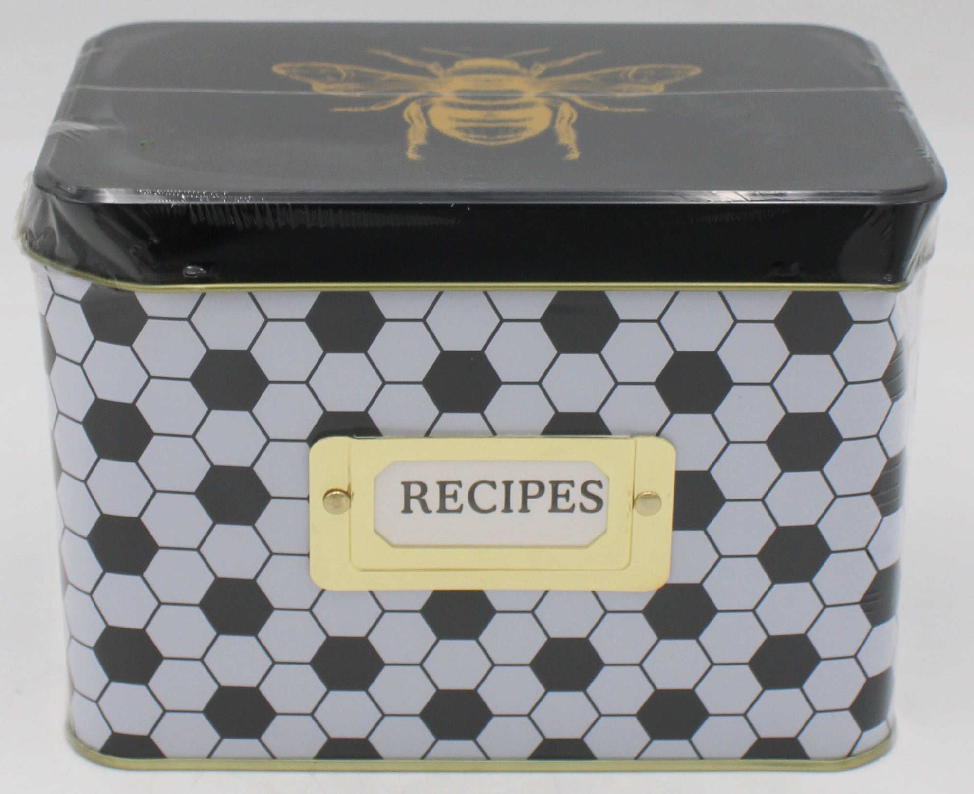 CR GIBSON HONEYCOMB HIVE RECIPE TIN W/ 12 DIVIDERS & 40 RECIPE CARDS'