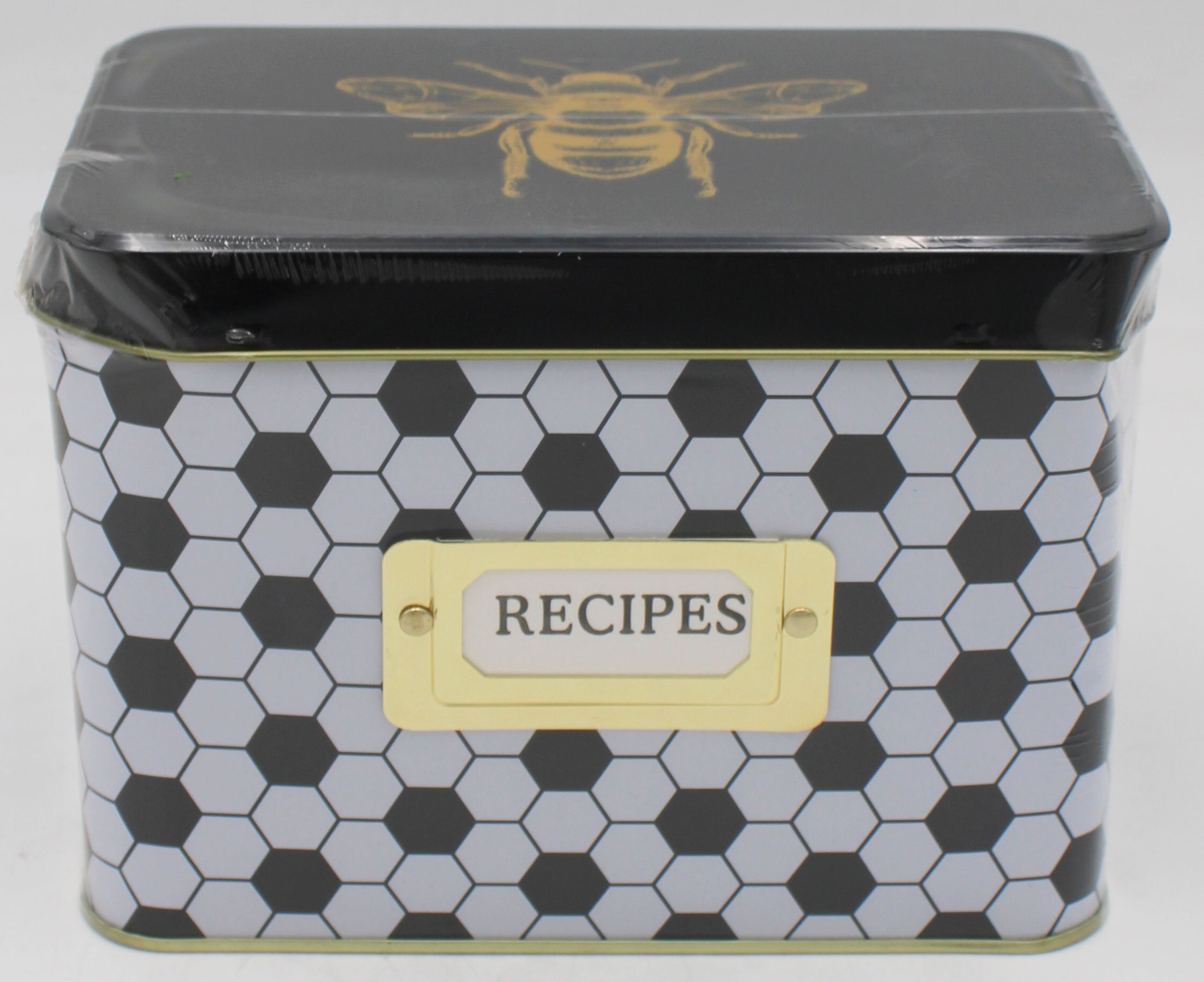 CR GIBSON HONEYCOMB HIVE RECIPE TIN W/ 12 DIVIDERS & 40 RECIPE CARDS'