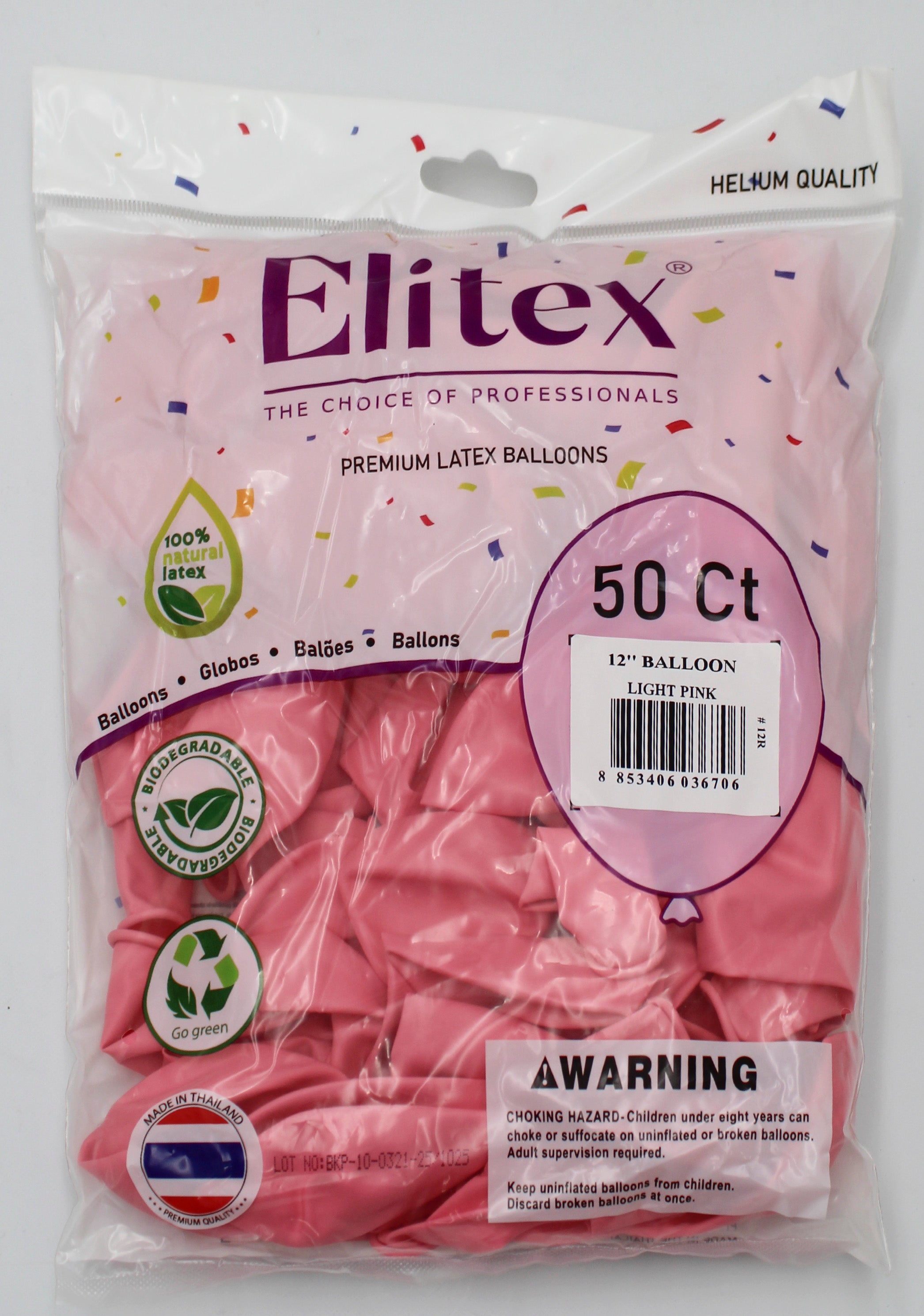 ELITEX 12" LIGHT PINK ROUND BALLOON, 50 PACK