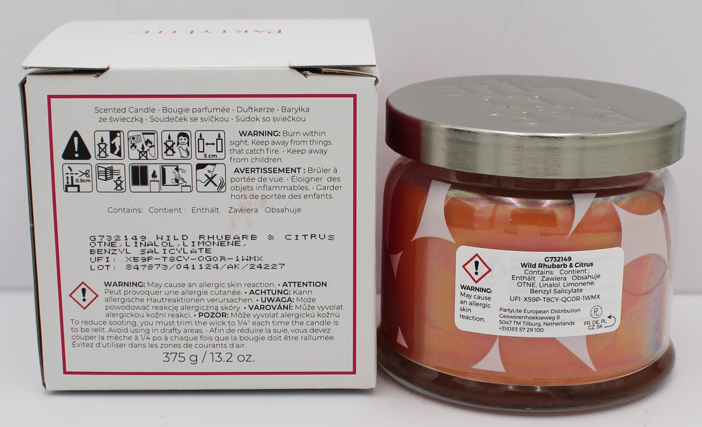 PARTYLITE WILD RHUBARB & CITRUS 3-WICK JAR CANDLE 13.2oz