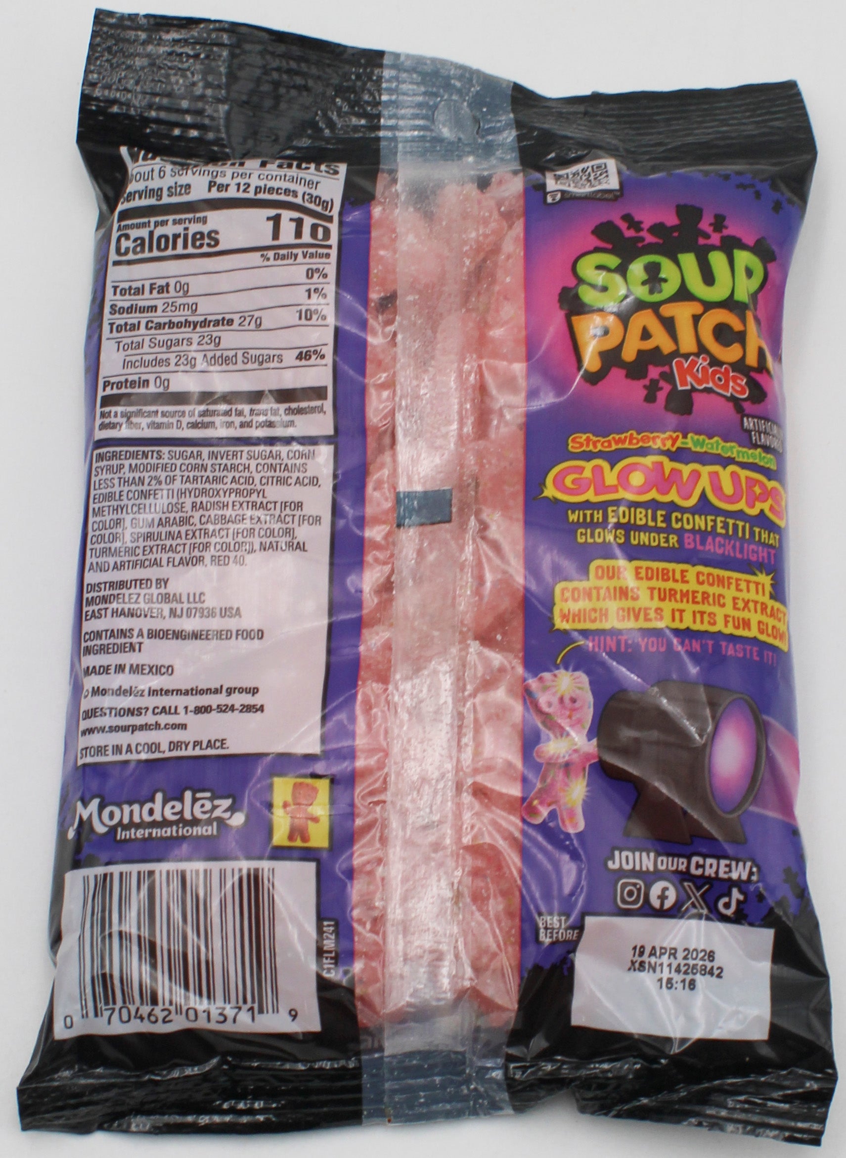 SOUR PATCH KIDS GLOW UP PEG BAG 6.7 Oz BB 4/19/26