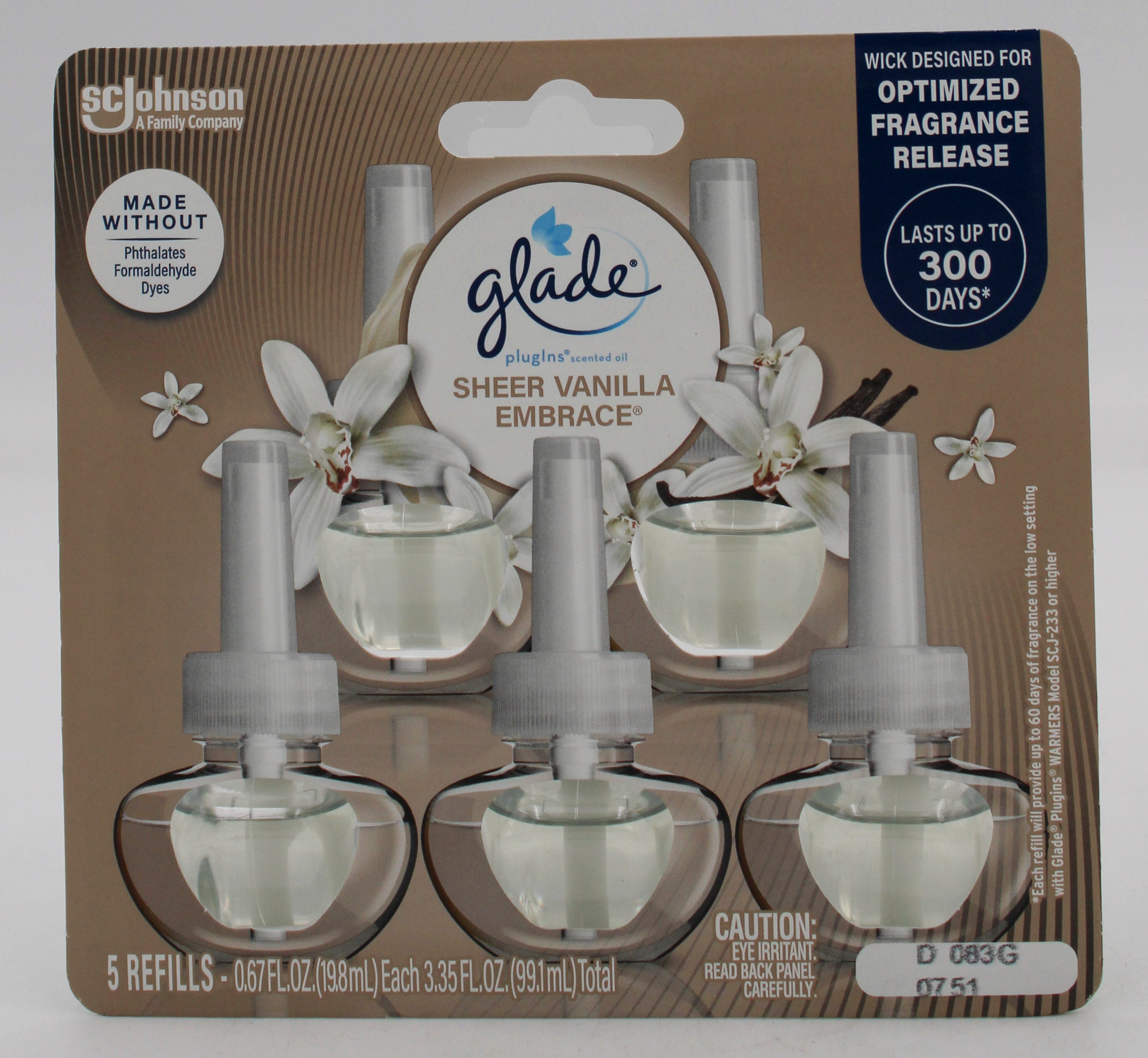 SP GLADE SCENTED OIL  5 REFILLS 0.67oz SHEER VANILLA EMBRACE.