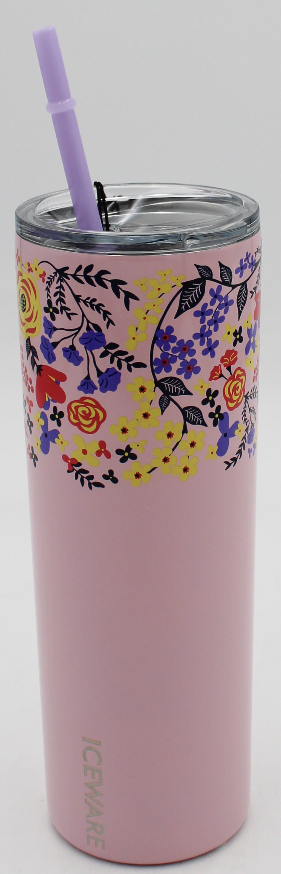 20oz SLIM TUMBLER WITH STRAW - FLORAL PINK