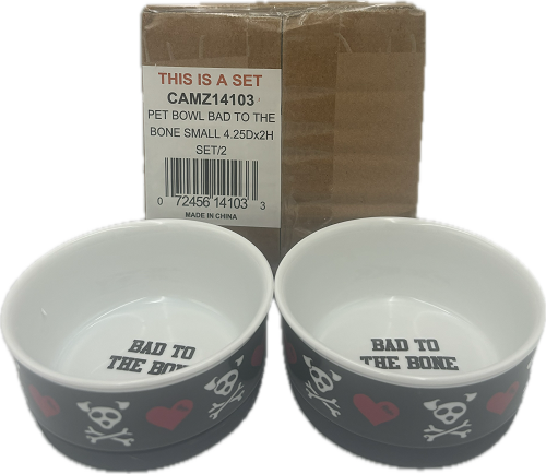 PET BOWL - BAD TO THE BONE SMALL 4.25Dx2H SET/2