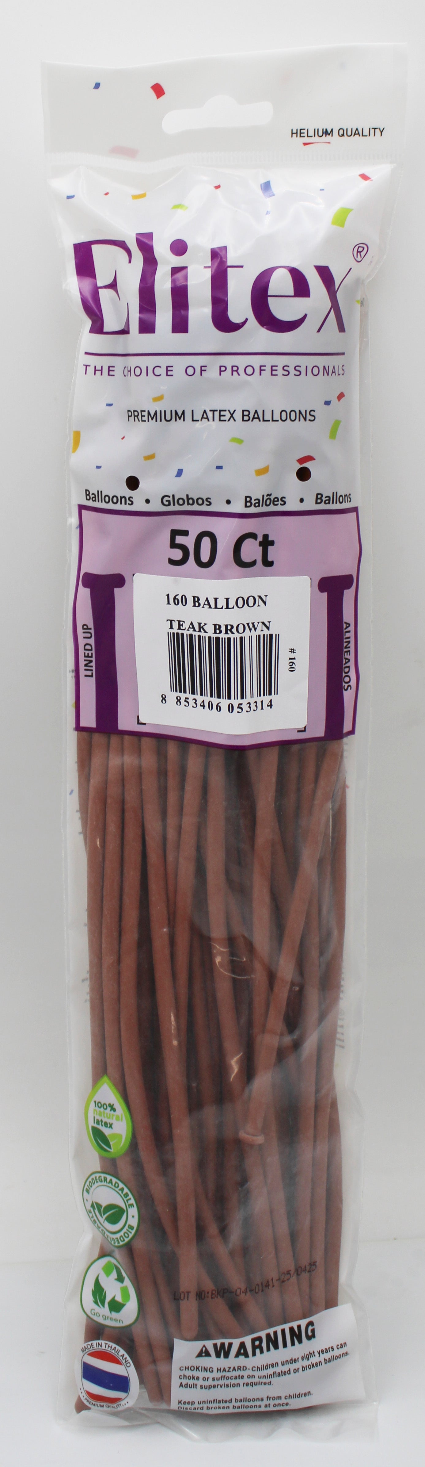 ELITEX 160" TEAK BROWN MODELLING BALLOON, 50 PACK
