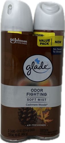 SP GLADE ODOR FIGHTING SOFT MIST 8 oz 2PK CASHMERE WOODS