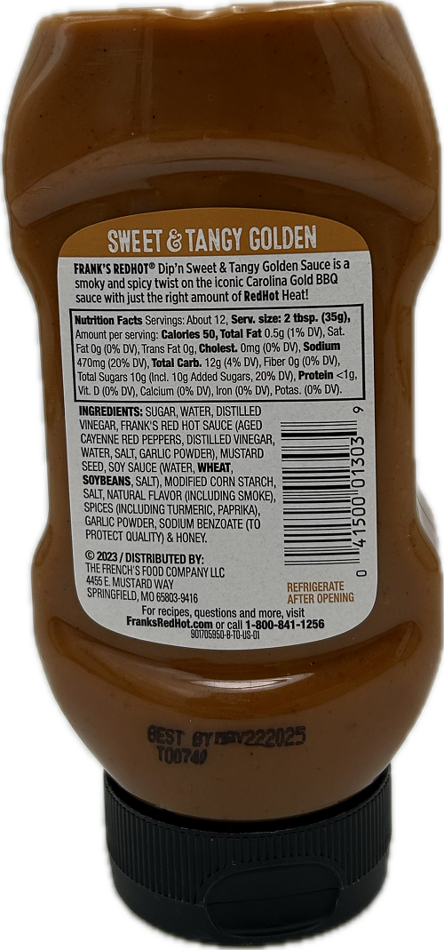 FRANKS REDHOT SWEET & TANGY GOLDEN DIP'N SAUCE 12floz BEST BY 5/22/2025