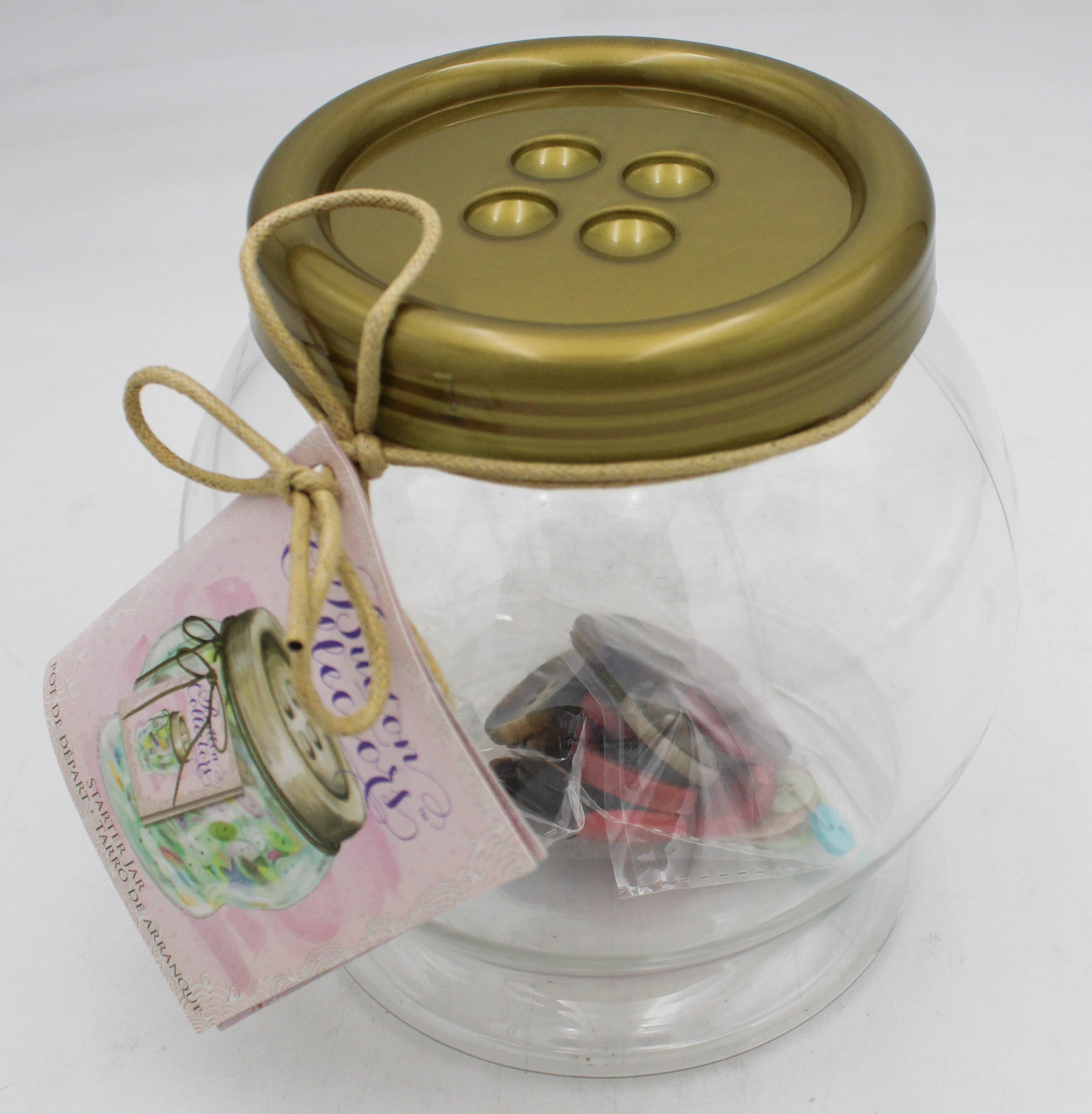 BLUMENTHAL LANSING SMALL BUTTON COLLECTOR JAR W/ 1.5OZ OF BUTTONS
