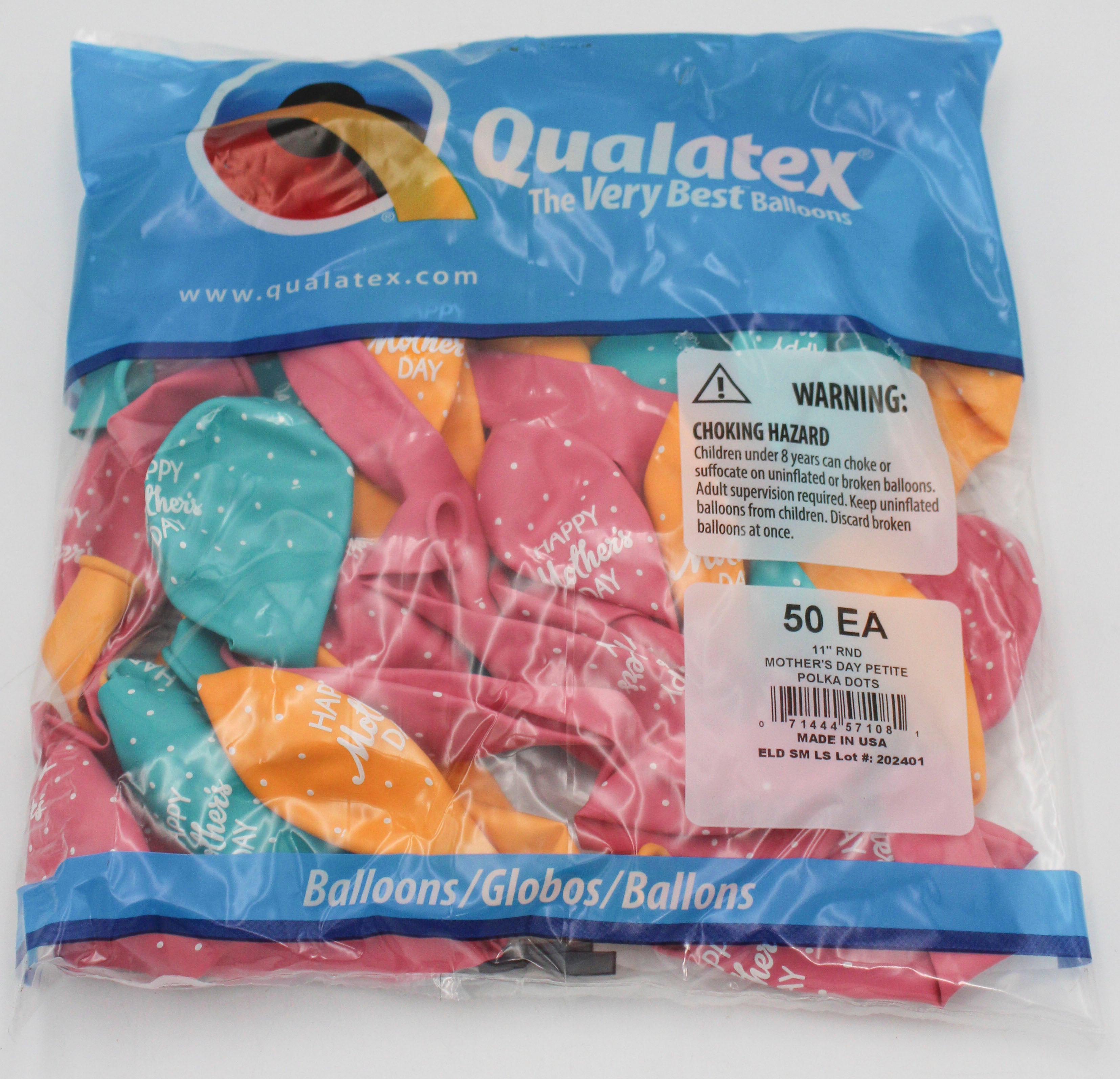 QX 11" Latex Balloons Mother's Day Polka Dot Assorted 50ct