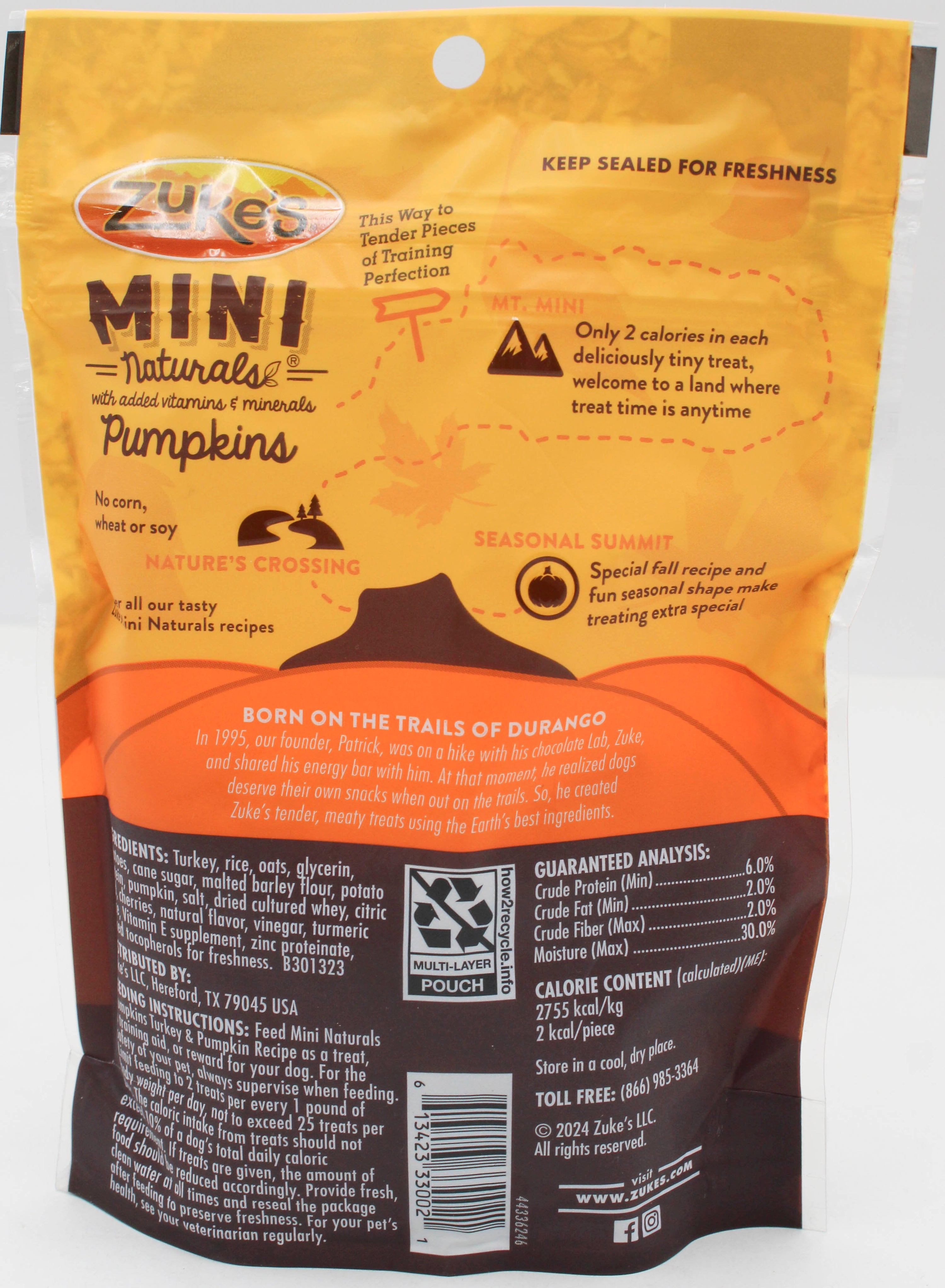 PURINA ZUKE'S MINI NATURALS DOG TREATS TURKEY PUMPKIN 5oz NI BB 12.31.26