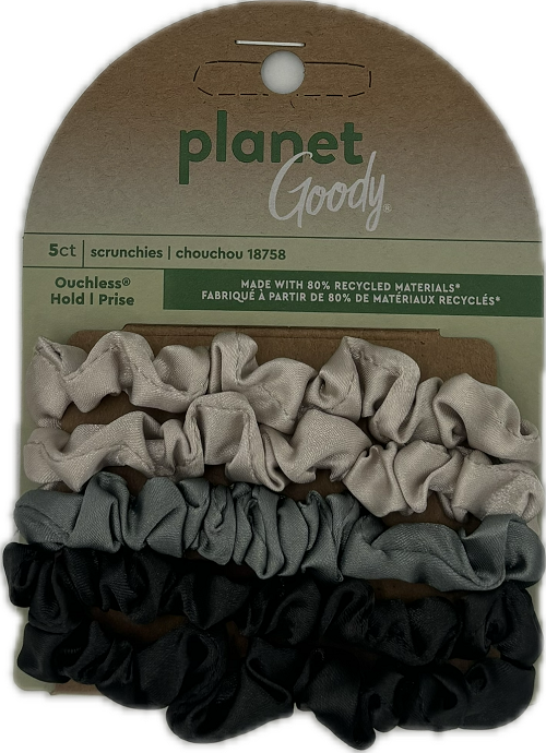 PLANET GOODY SATIN SKINNY SCRUNCHIES 5CT GREYS NI