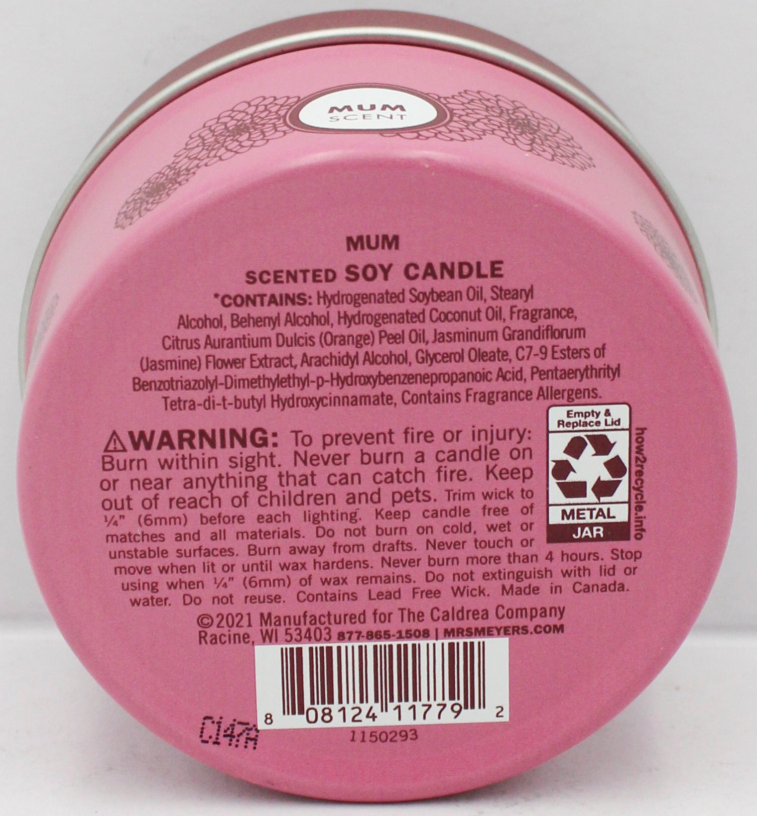 MRS MEYERS TIN CANDLE MUM 2.9oz US.