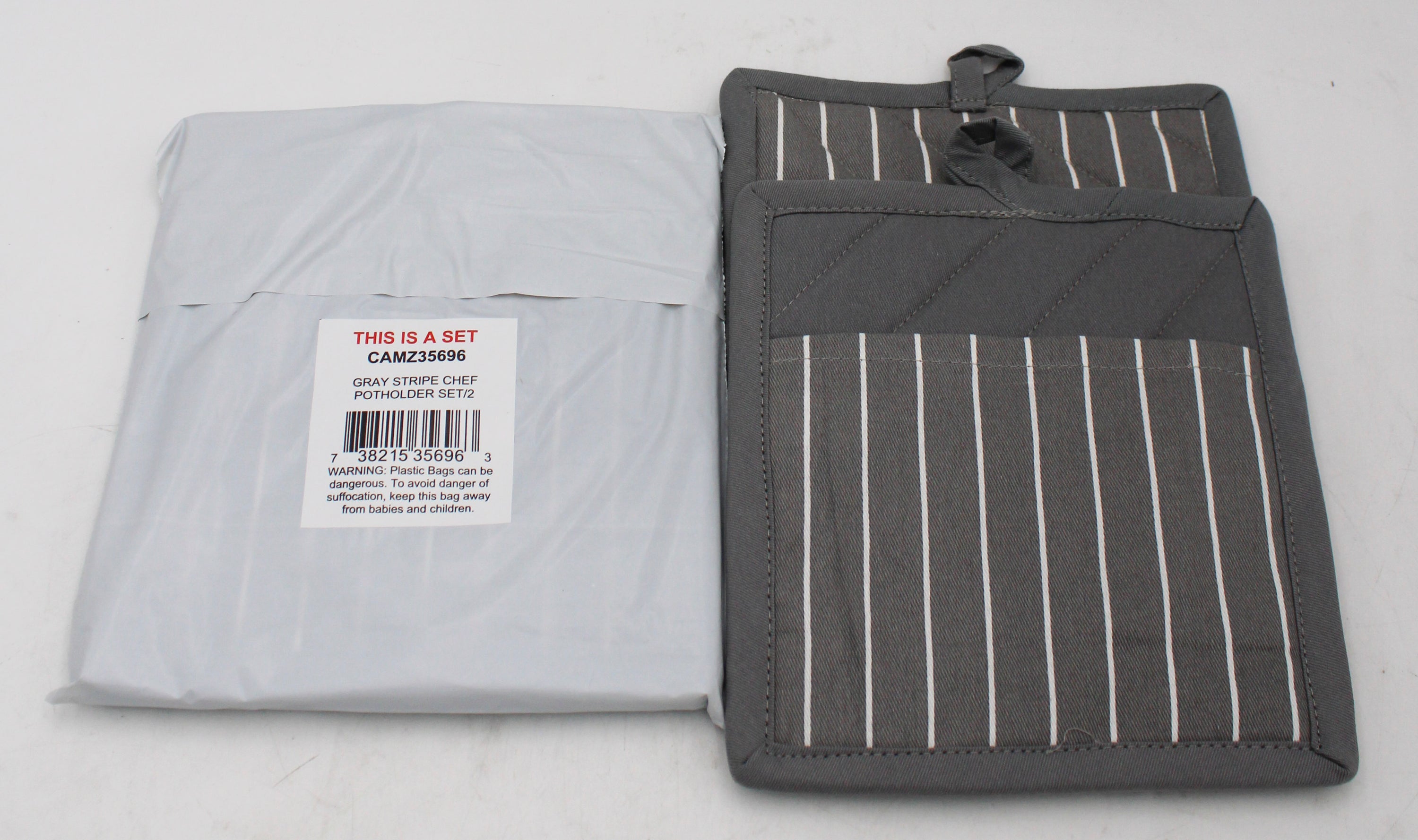 2CT POTHOLDER SET - GRAY STRIPE CHEF