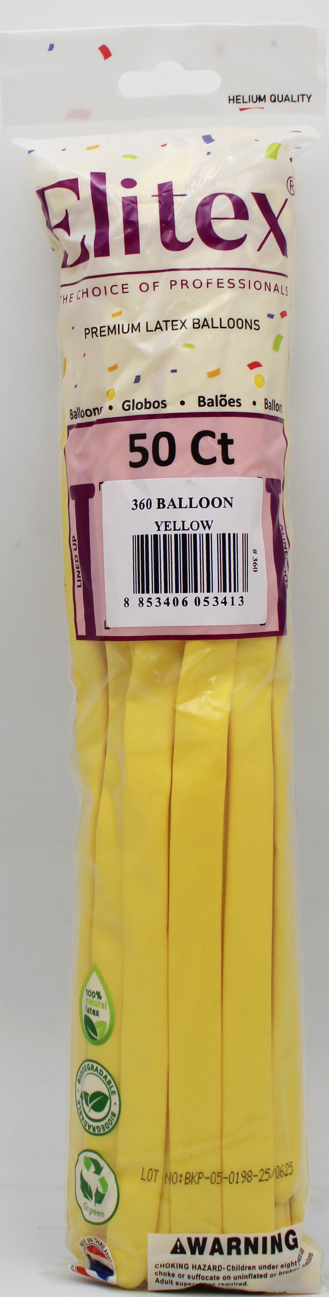 ELITEX 360" YELLOW MODELLING BALLOON, 50 PACK