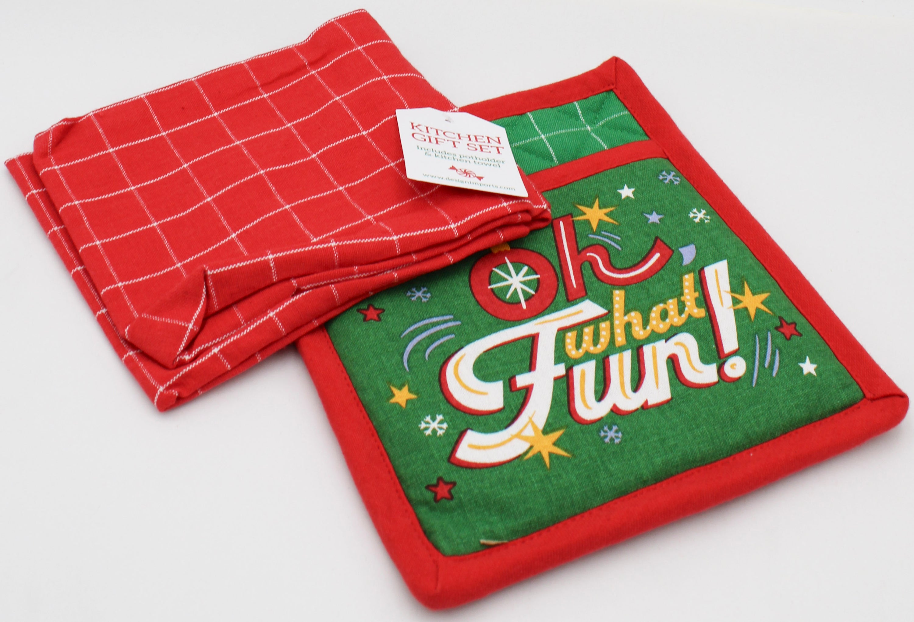 2PC GIFT SET - POTHOLDER AND DISHTOWEL - OH WHAT FUN