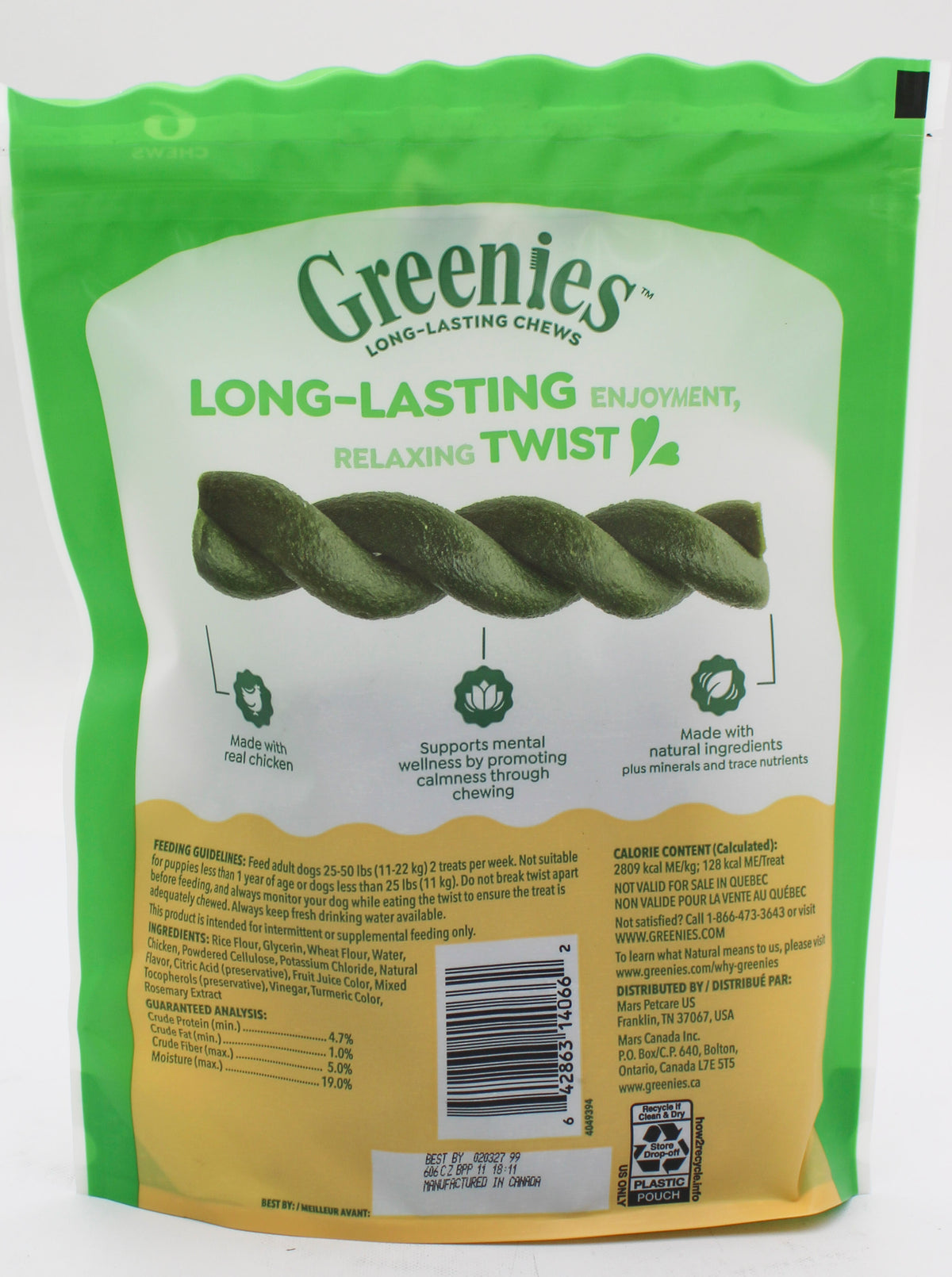 GREENIES OCCUPY TWISTS NATURAL DOG TREATS REGULAR SIZE CHICKEN FLAVOR 8.65 OZ. (6 PK) BB 2/3/2027